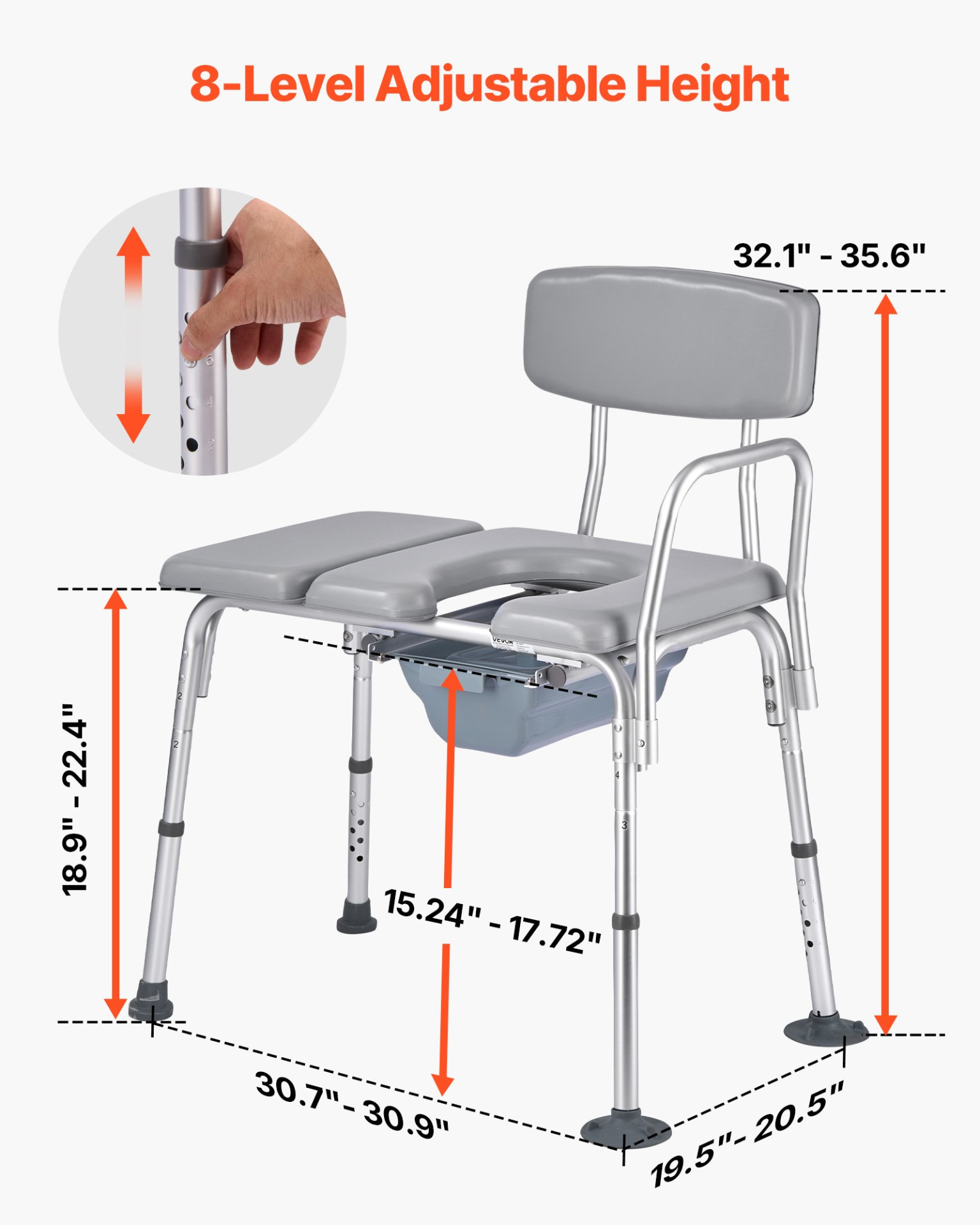 4-in-1 Bedside Commode Chair Raised Toilet Seat 500 lbs Adjustable Height