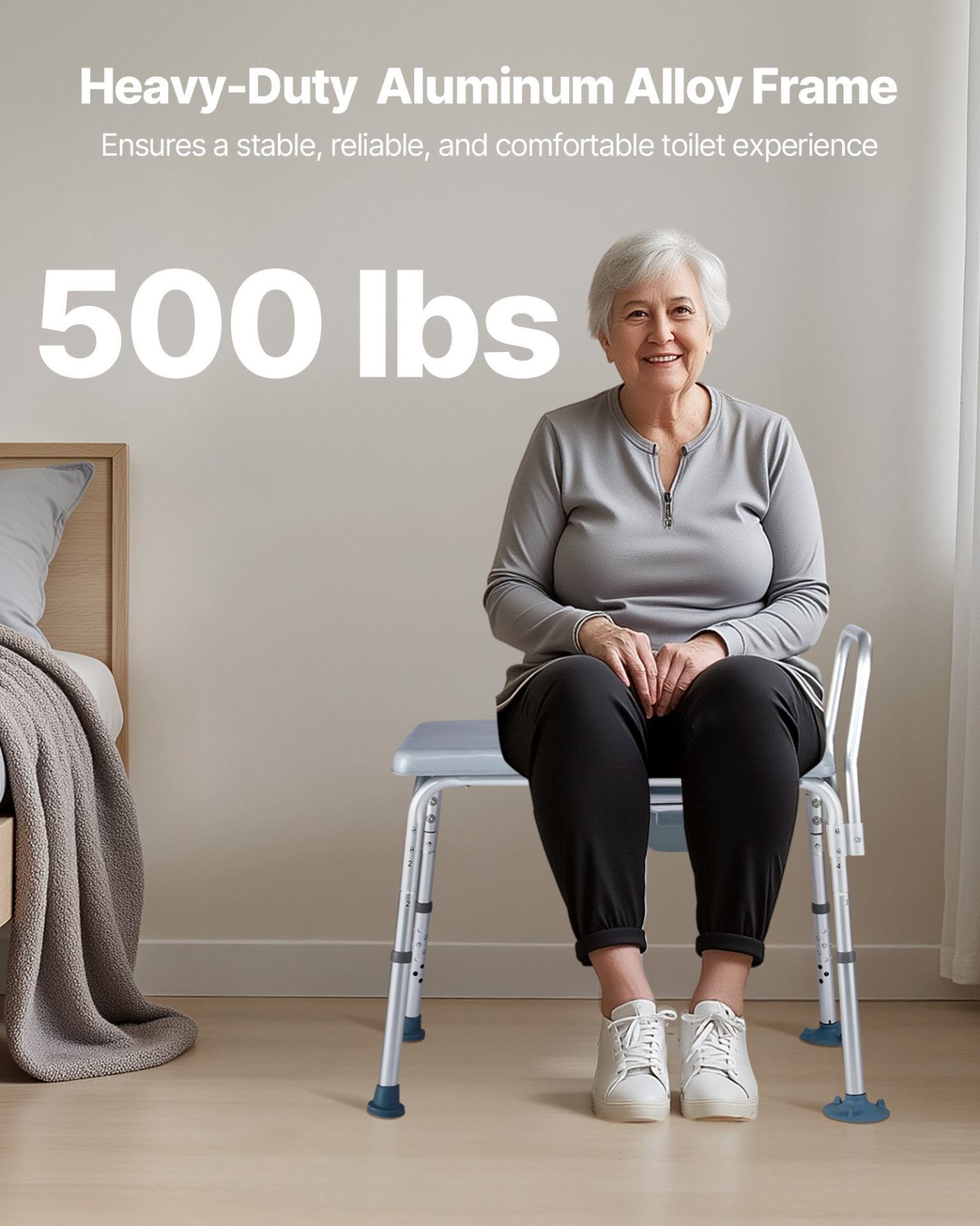 4-in-1 Bedside Commode Chair Raised Toilet Seat 500 lbs Adjustable Height