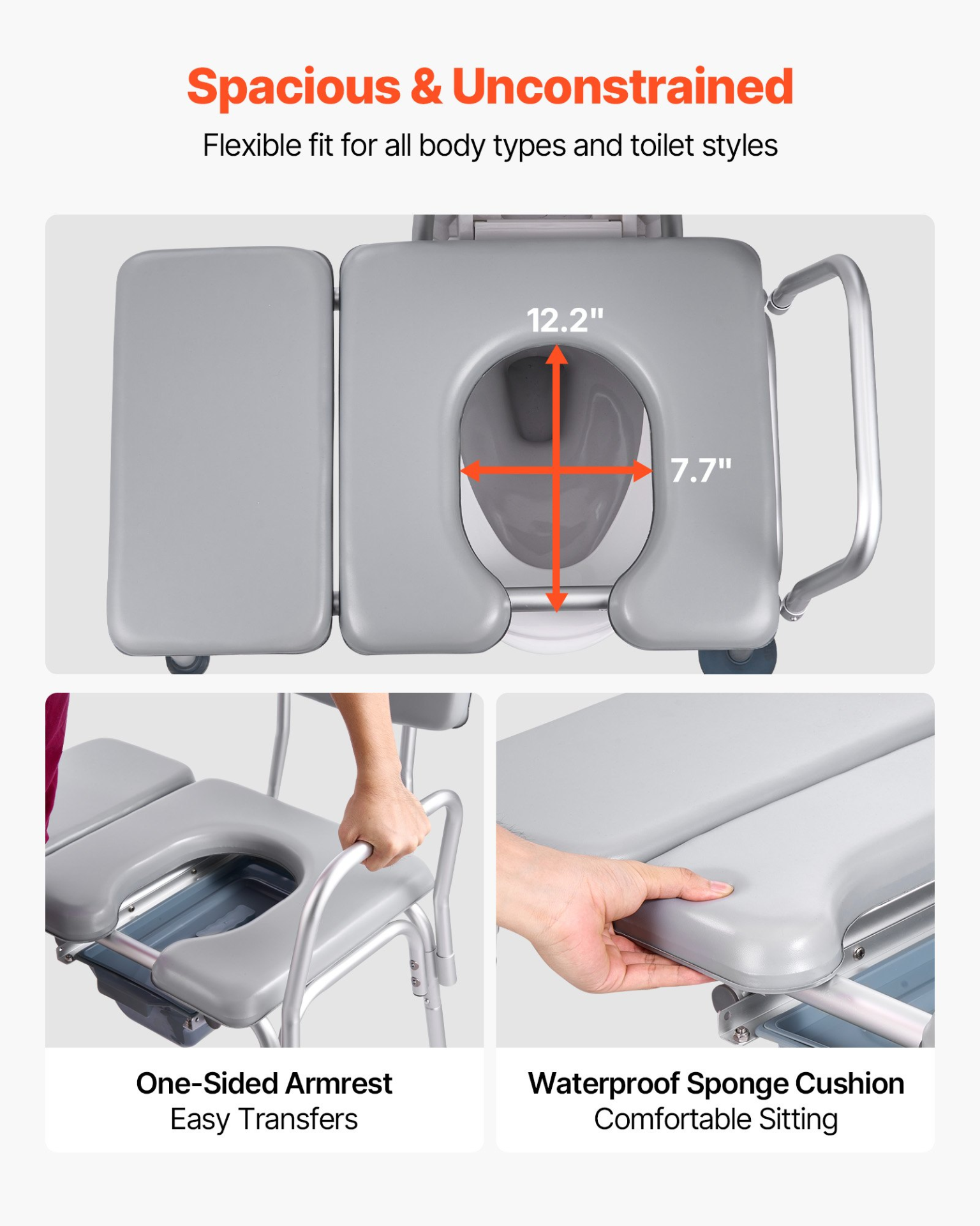 4-in-1 Bedside Commode Chair Raised Toilet Seat 500 lbs Adjustable Height