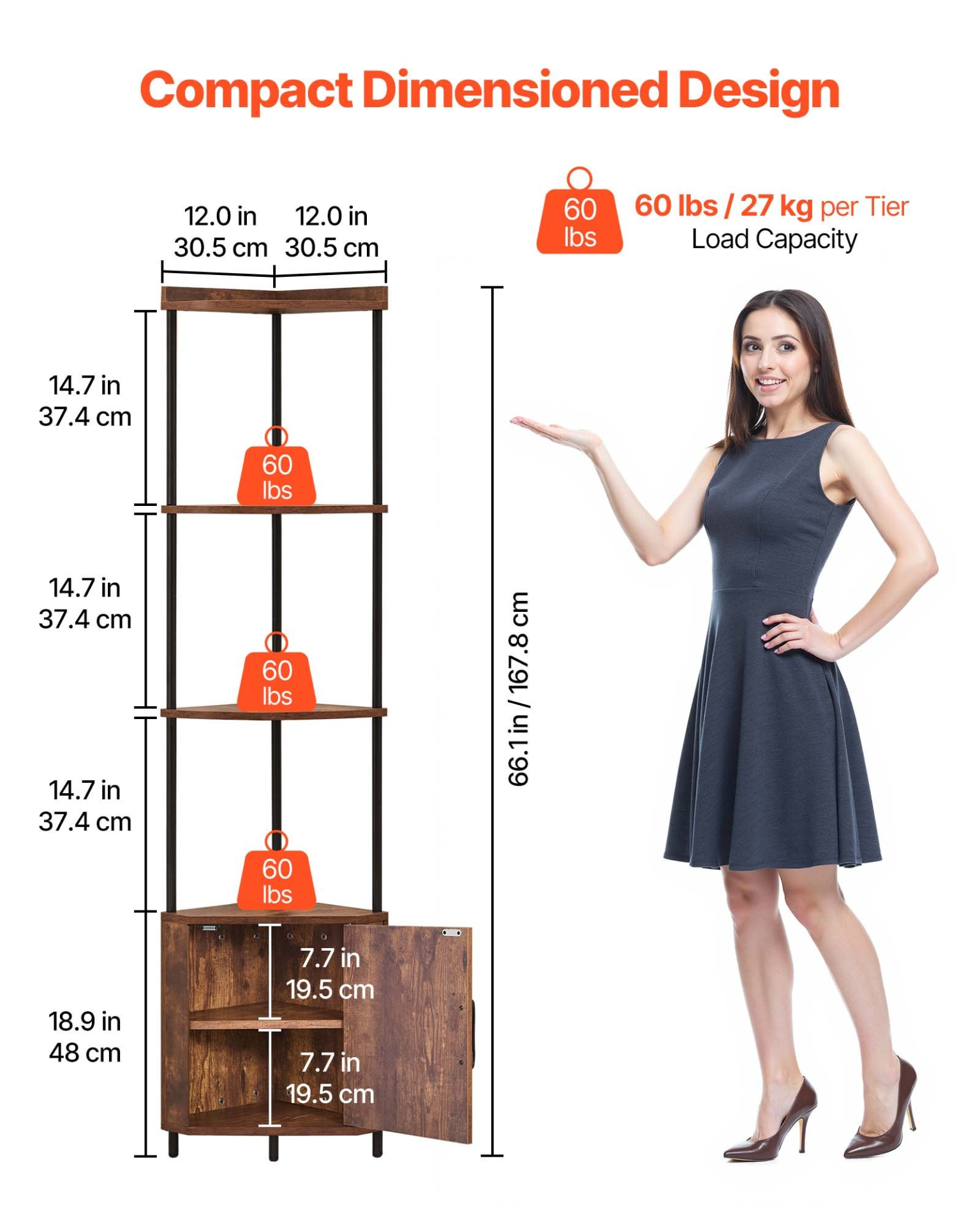 5 Tier Corner Shelf with LED Light, Office