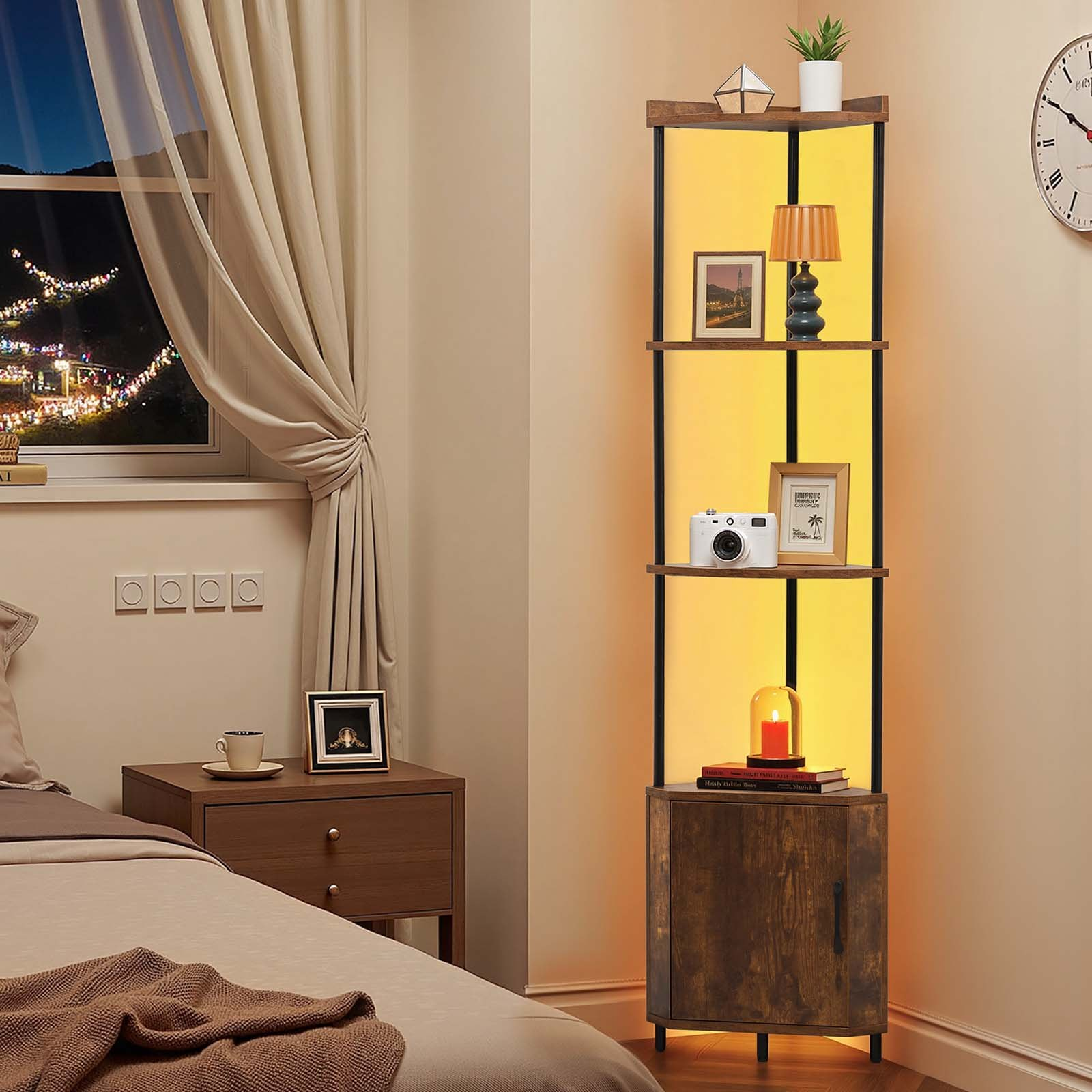 5 Tier Corner Shelf with LED Light, Office