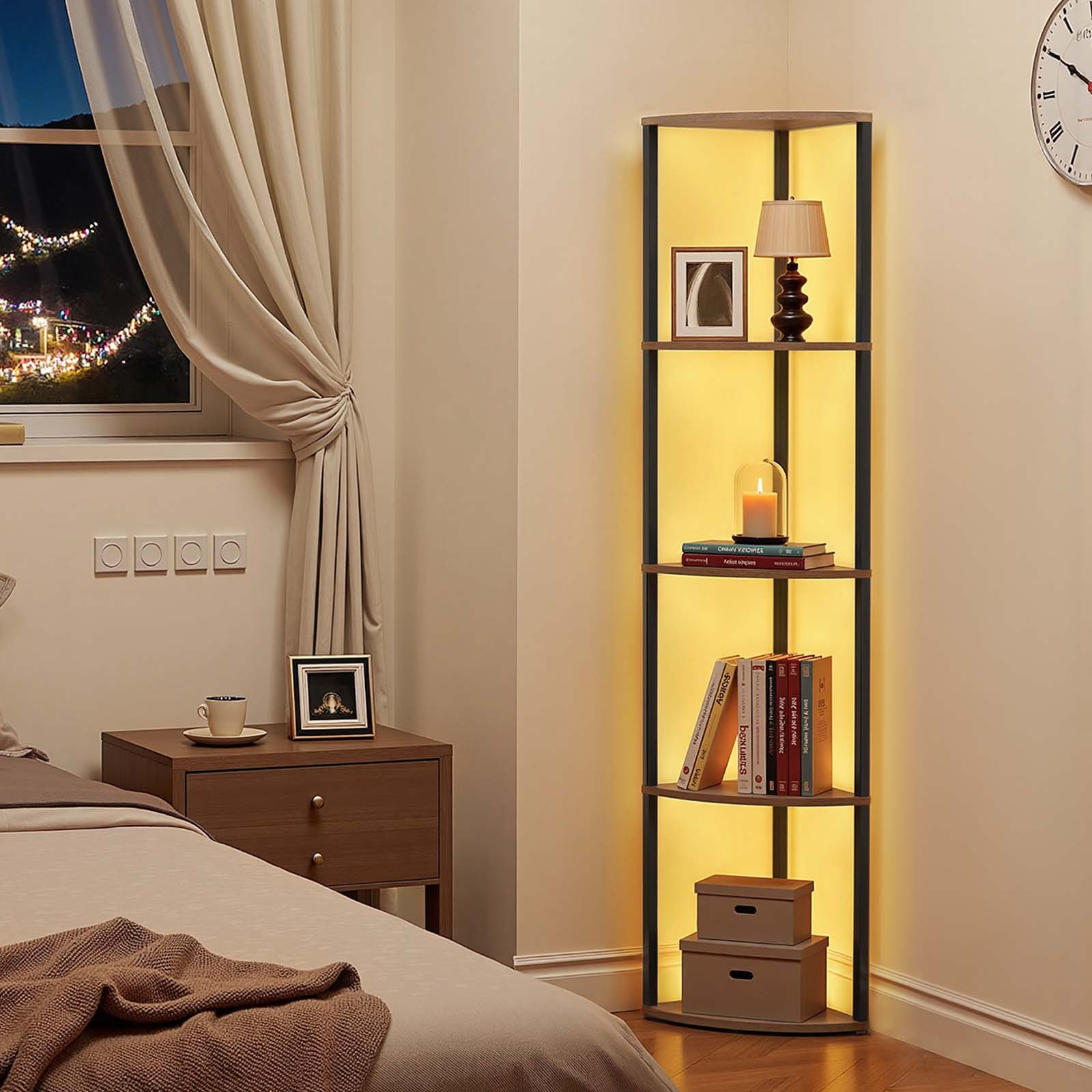 5 Tier Corner Shelf with LED Light, Office