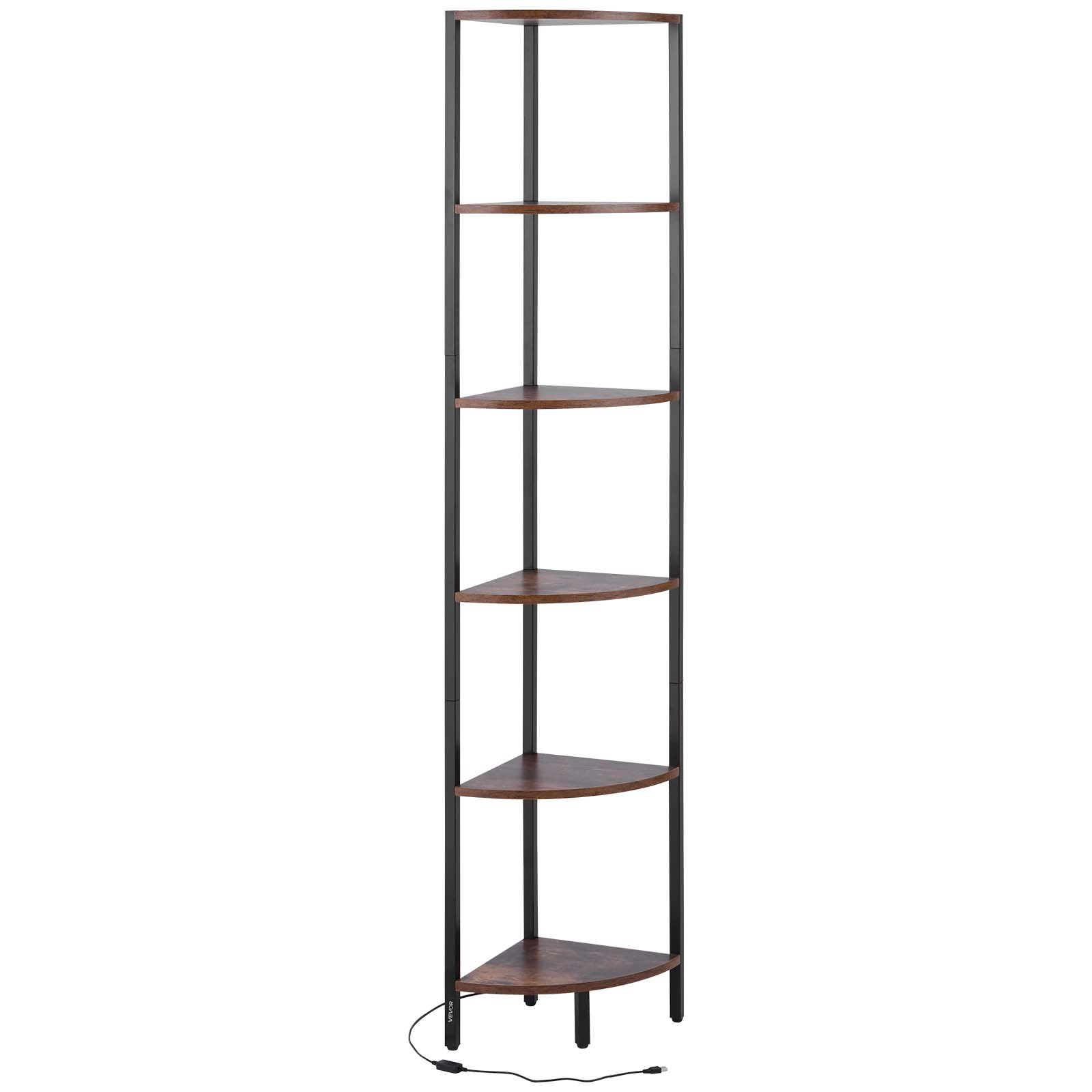6 Tier Corner Shelf with LED Light, Office