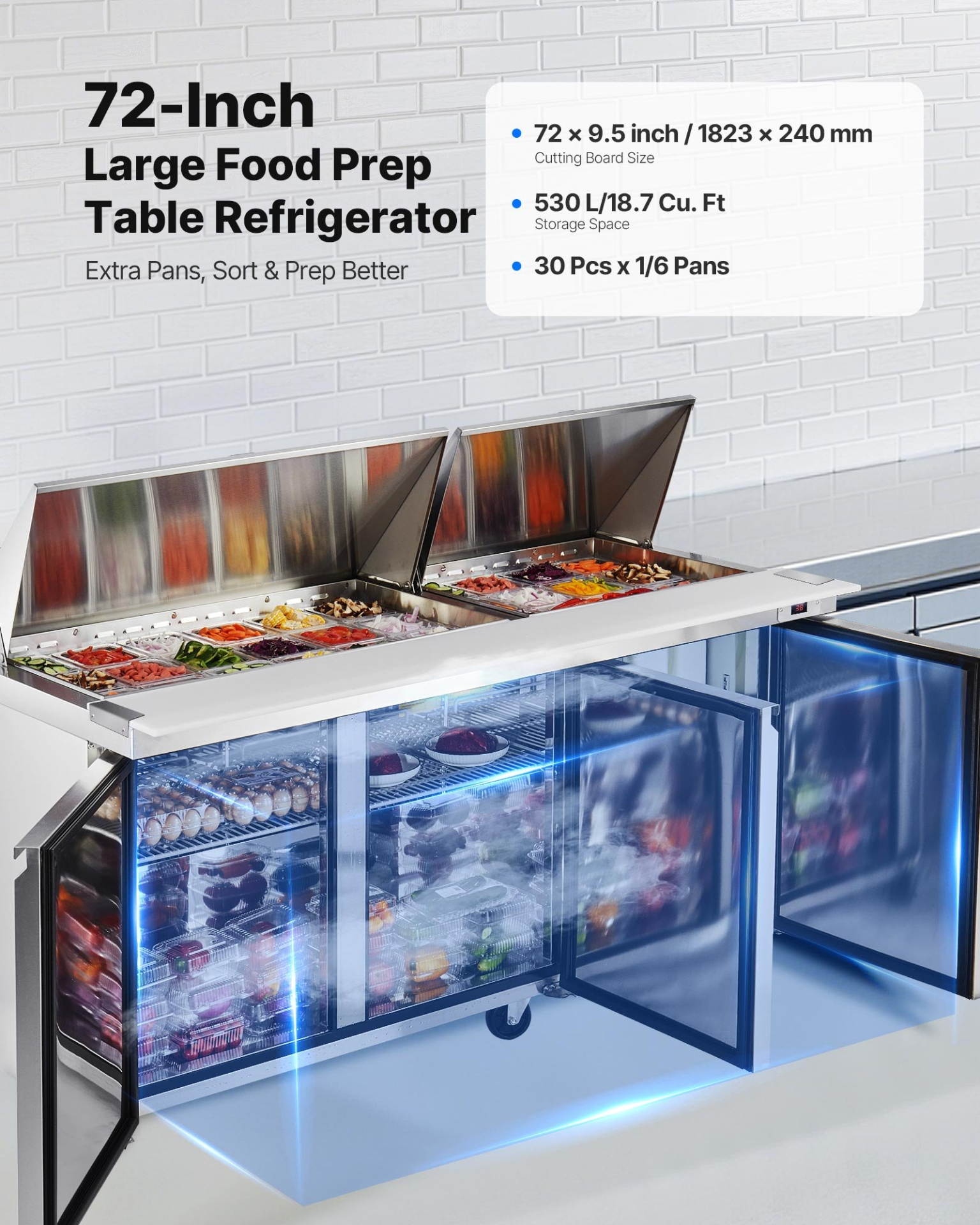 72in Sandwich Prep Refrigerator 18.7 Cu Ft Mega Top 30 Pan Stainless