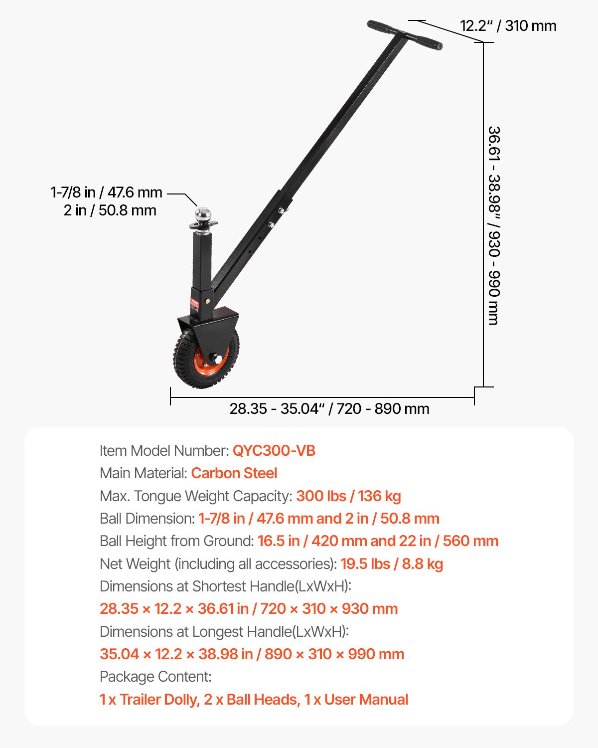 Trailer Dolly, 300lbs Tongue Weight Capacity, for Moving RV Trailer - Image 6
