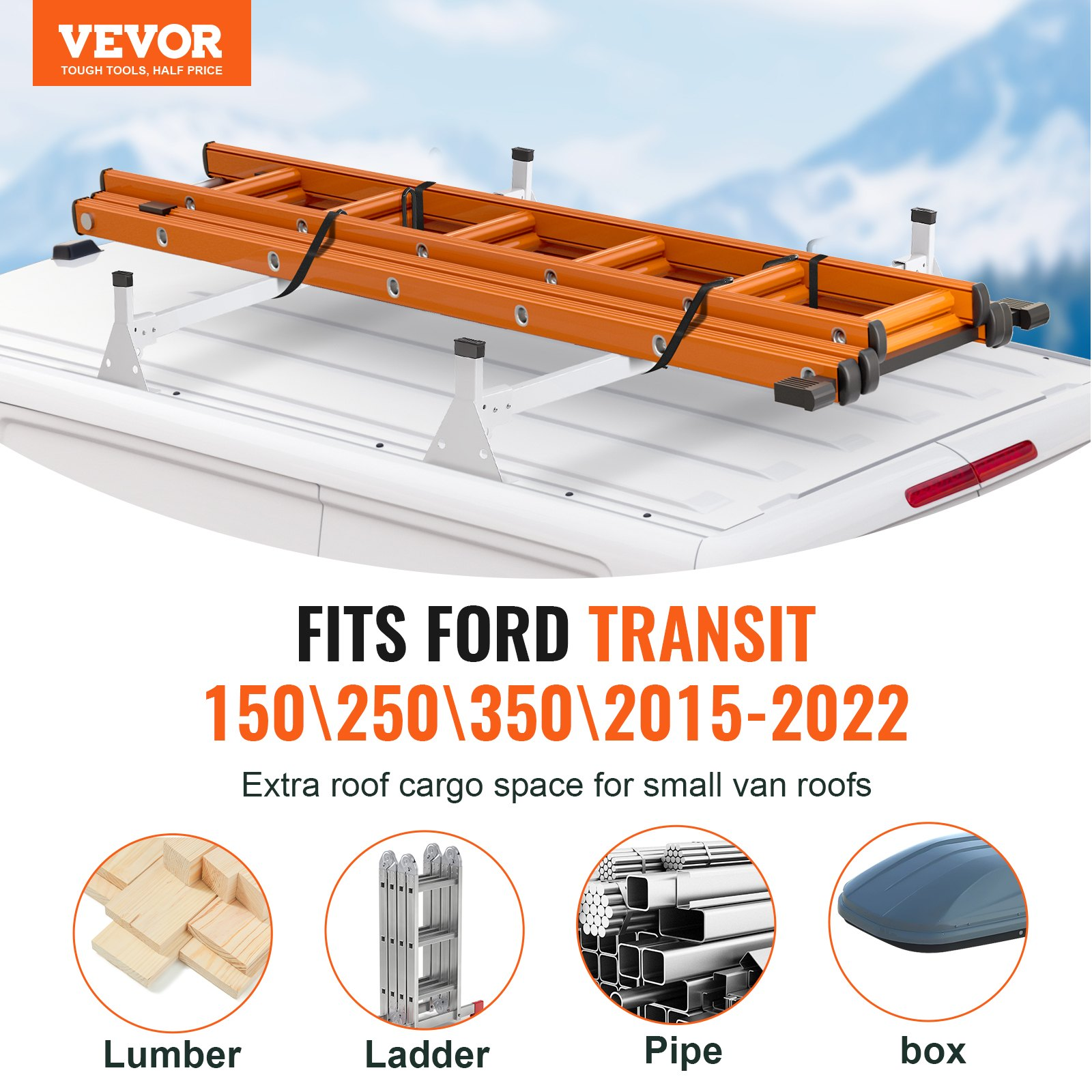 Trailer Ladder Rack, 54" 2 Crossbars Ladder Roof Rack, 2015-2022