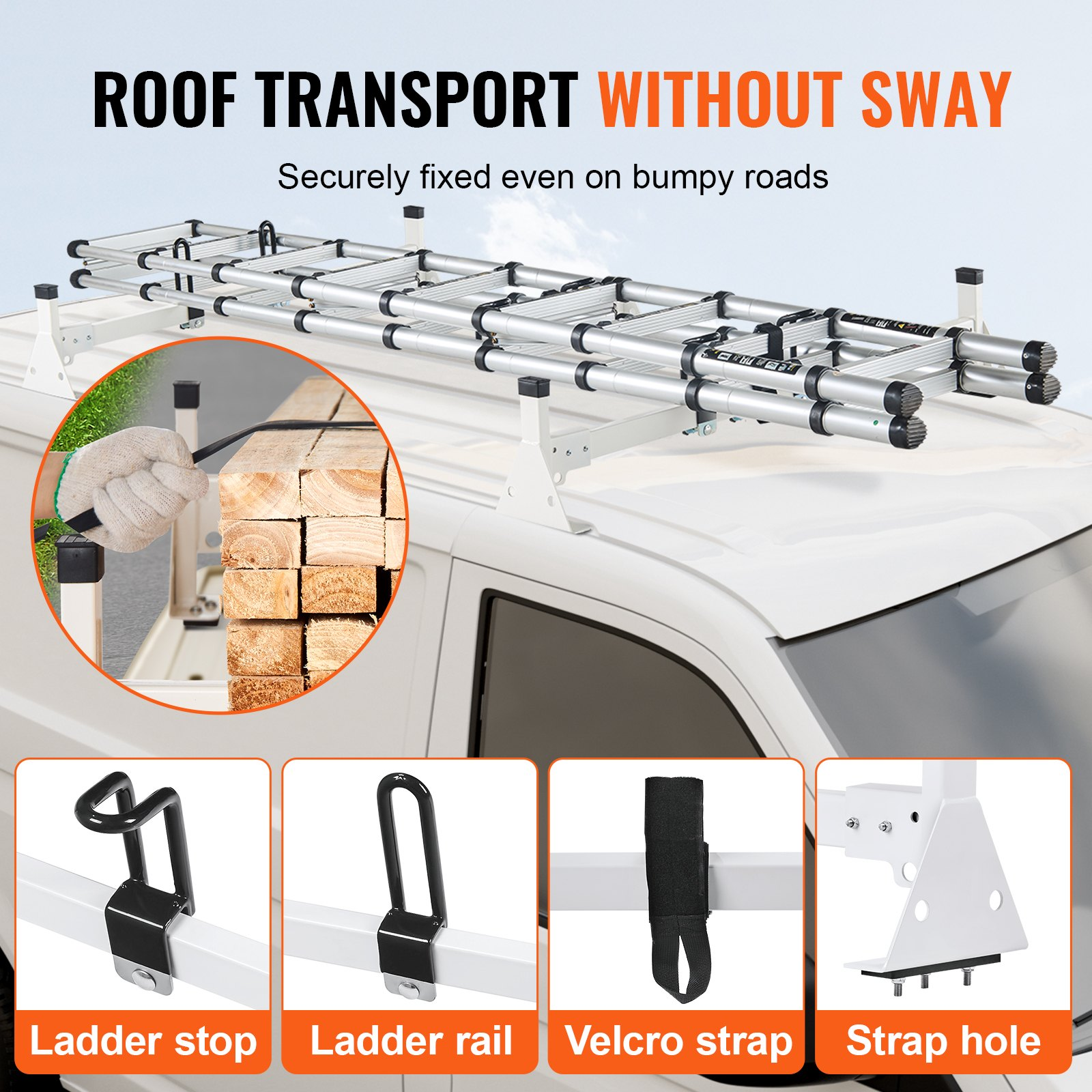 Trailer Ladder Rack, 54" 2 Crossbars Ladder Roof Rack, 2015-2022 - Image 4