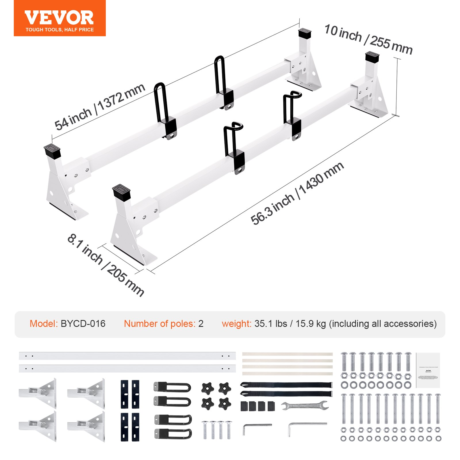 Trailer Ladder Rack, 54" 2 Crossbars Ladder Roof Rack, 2015-2022 - Image 6