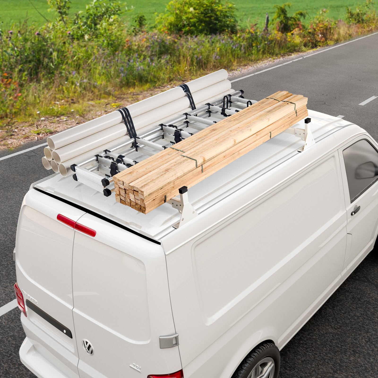 Trailer Ladder Rack, 54" 2 Crossbars Ladder Roof Rack, 2015-2022 - Image 7