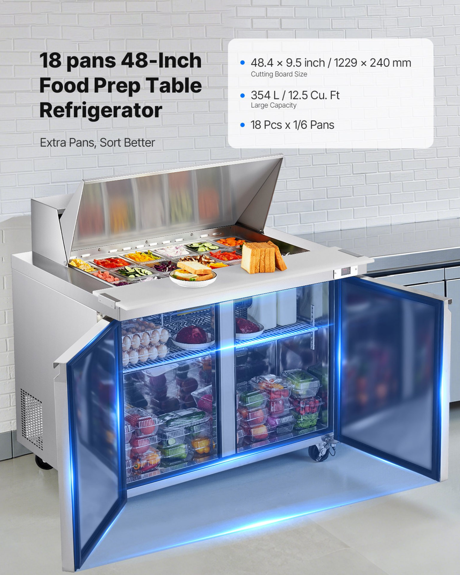 48in Sandwich Prep Refrigerator 12.5 Cu Ft Mega Top 18 Pan Stainless