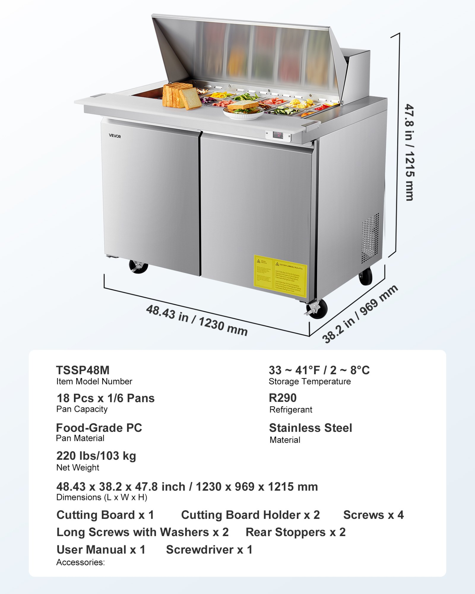 48in Sandwich Prep Refrigerator 12.5 Cu Ft Mega Top 18 Pan Stainless