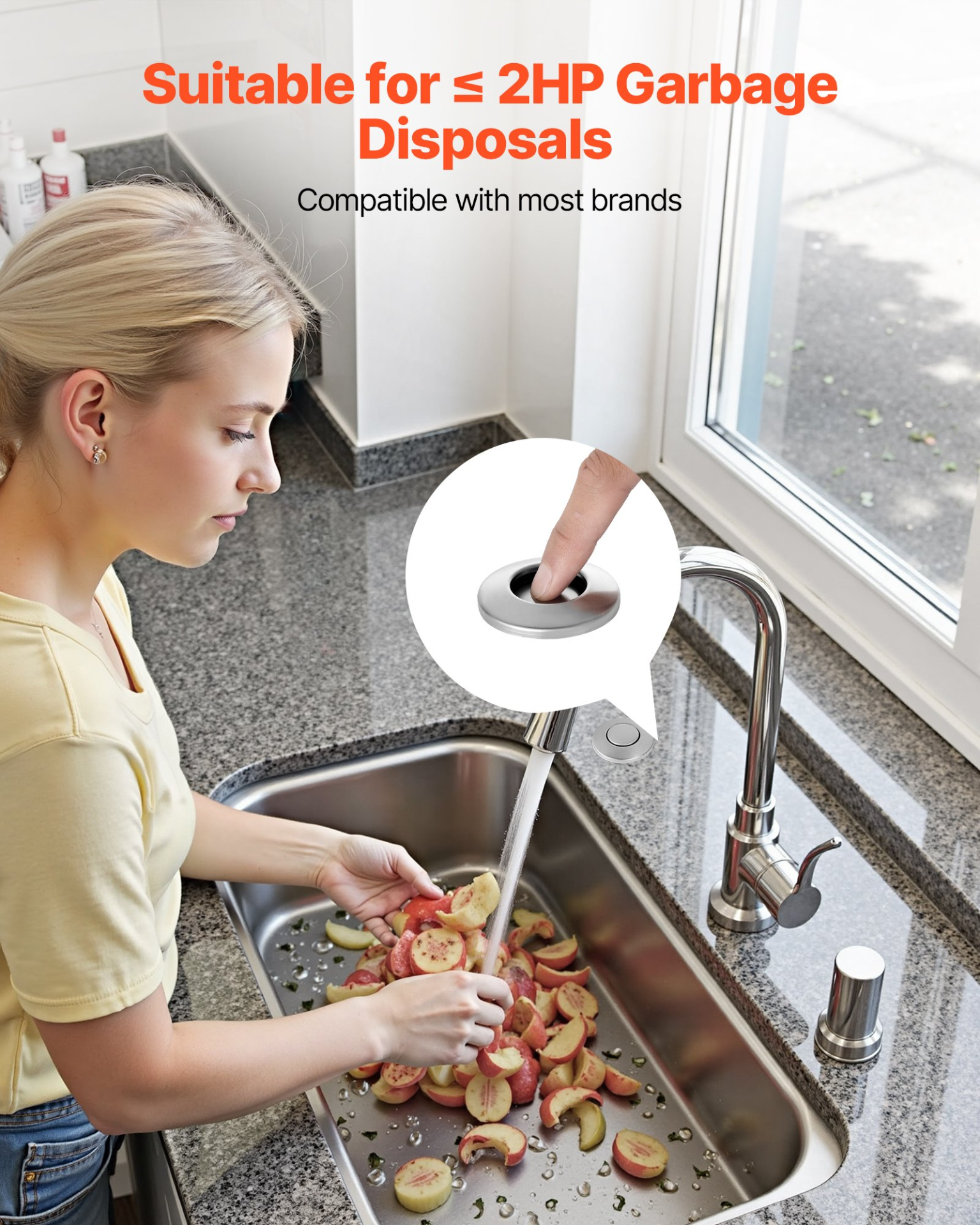 Garbage Disposal Air Switch Kit Dual Outlet Sink Top Button Brushed Silver