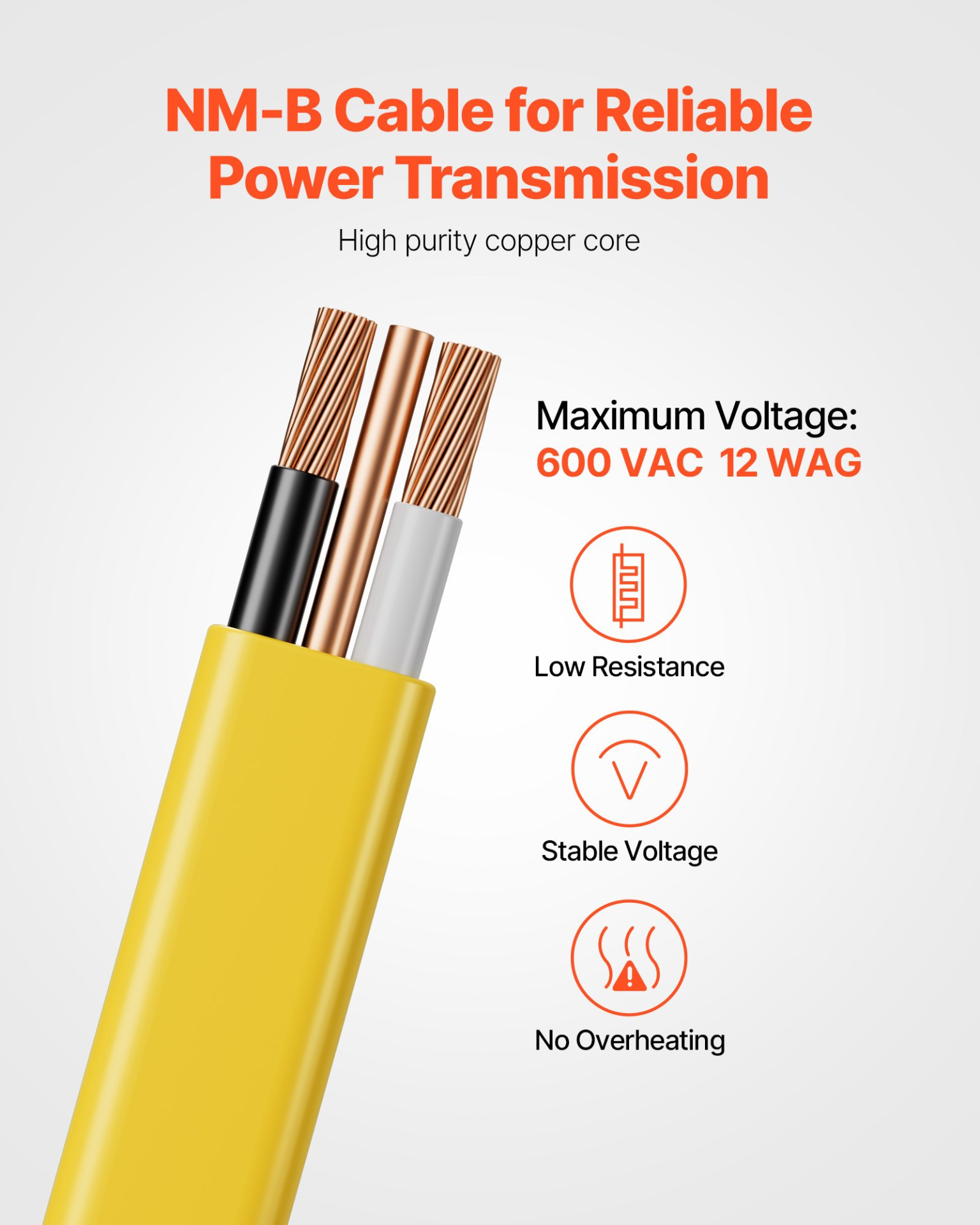 NM-B Wire 12AWG/2C Copper Core Cable 100 ft Electrical Wire with Ground