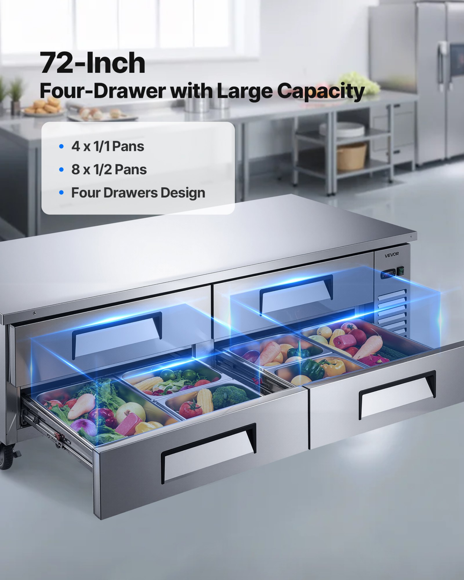 72″ Chef Base Refrigerator 4 Drawer Commercial Stainless Steel