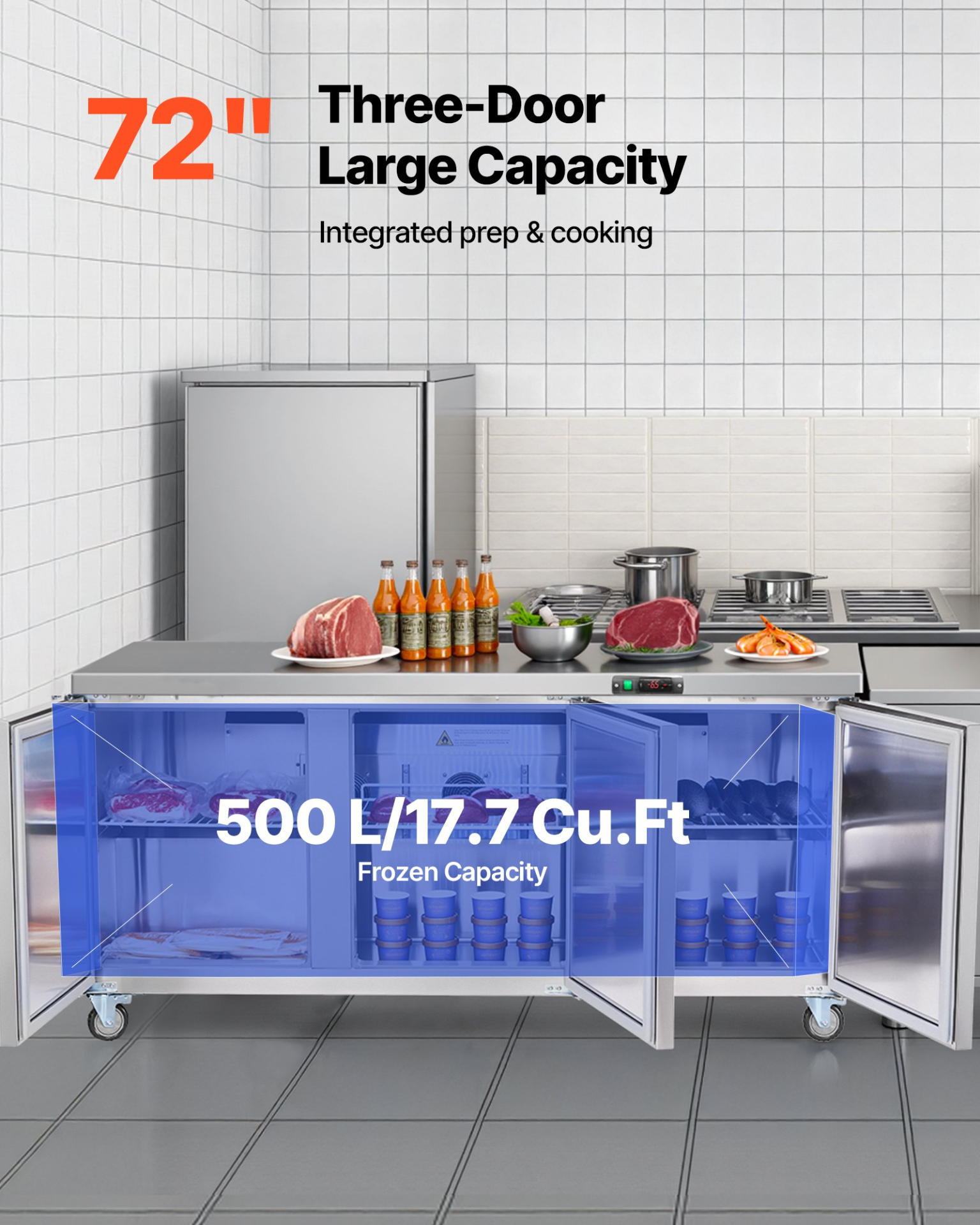 72″ Commercial Worktop Freezer Undercounter 3 Door Stainless Steel