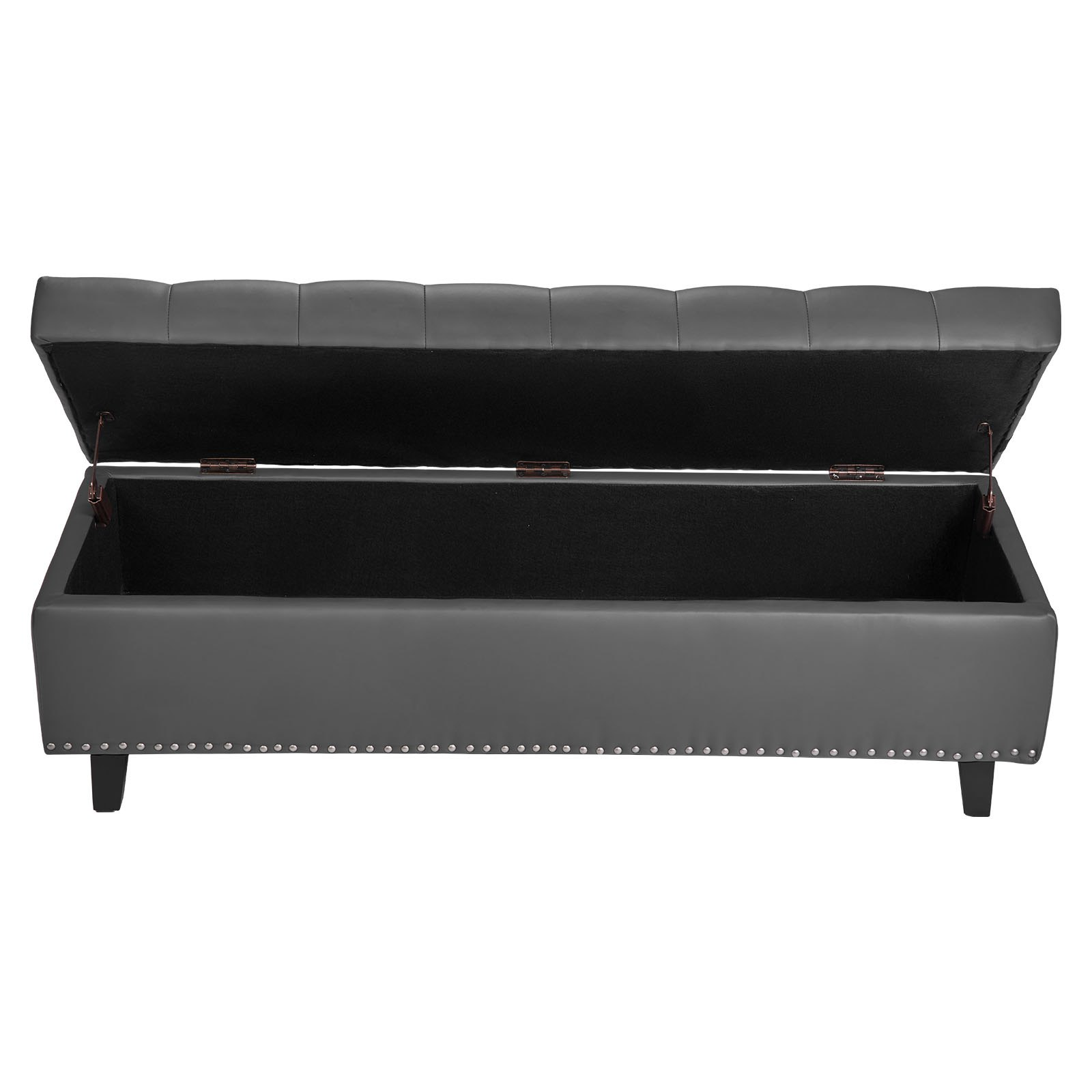 Button-Tufted Storage Ottoman Bench PU Leather Bench with Wood Legs Gray
