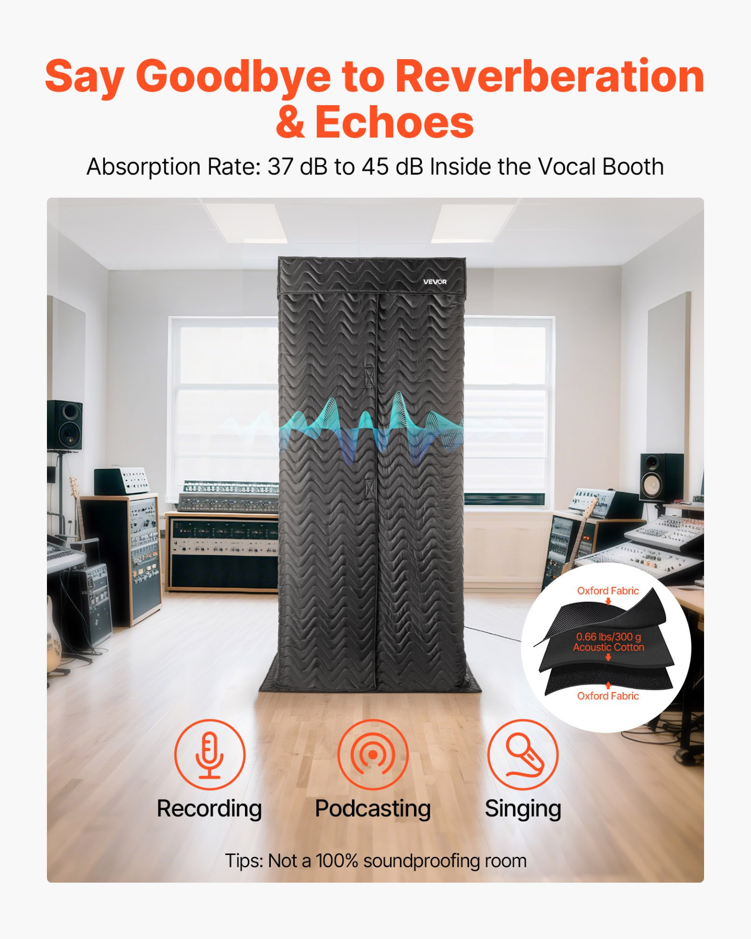 6.56 ft Portable Vocal Booth Recording Booth with Travel Bag for Voiceovers