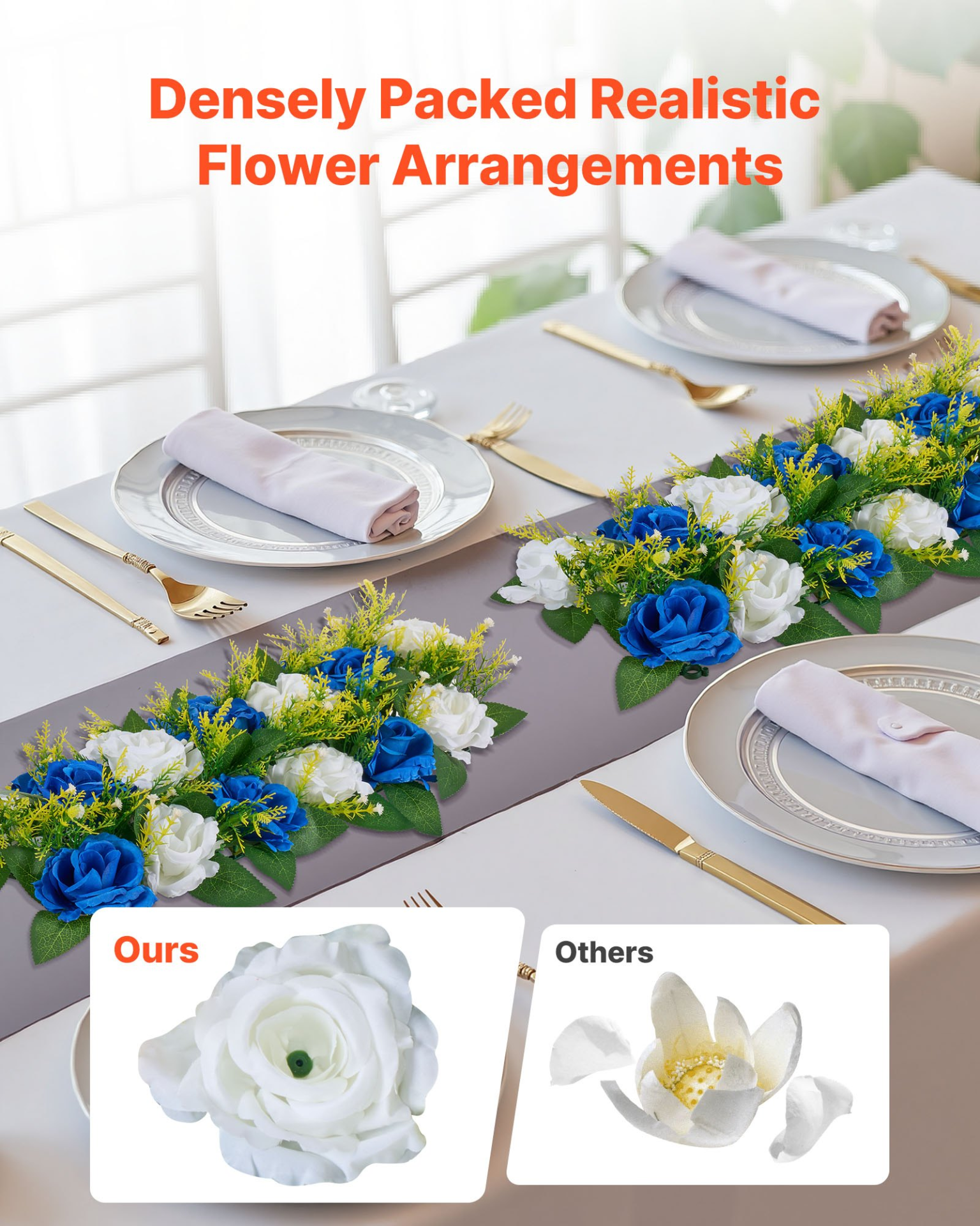 Flower Balls for Wedding Centerpieces Fake Flower Arrangement Blue + White 10PCS