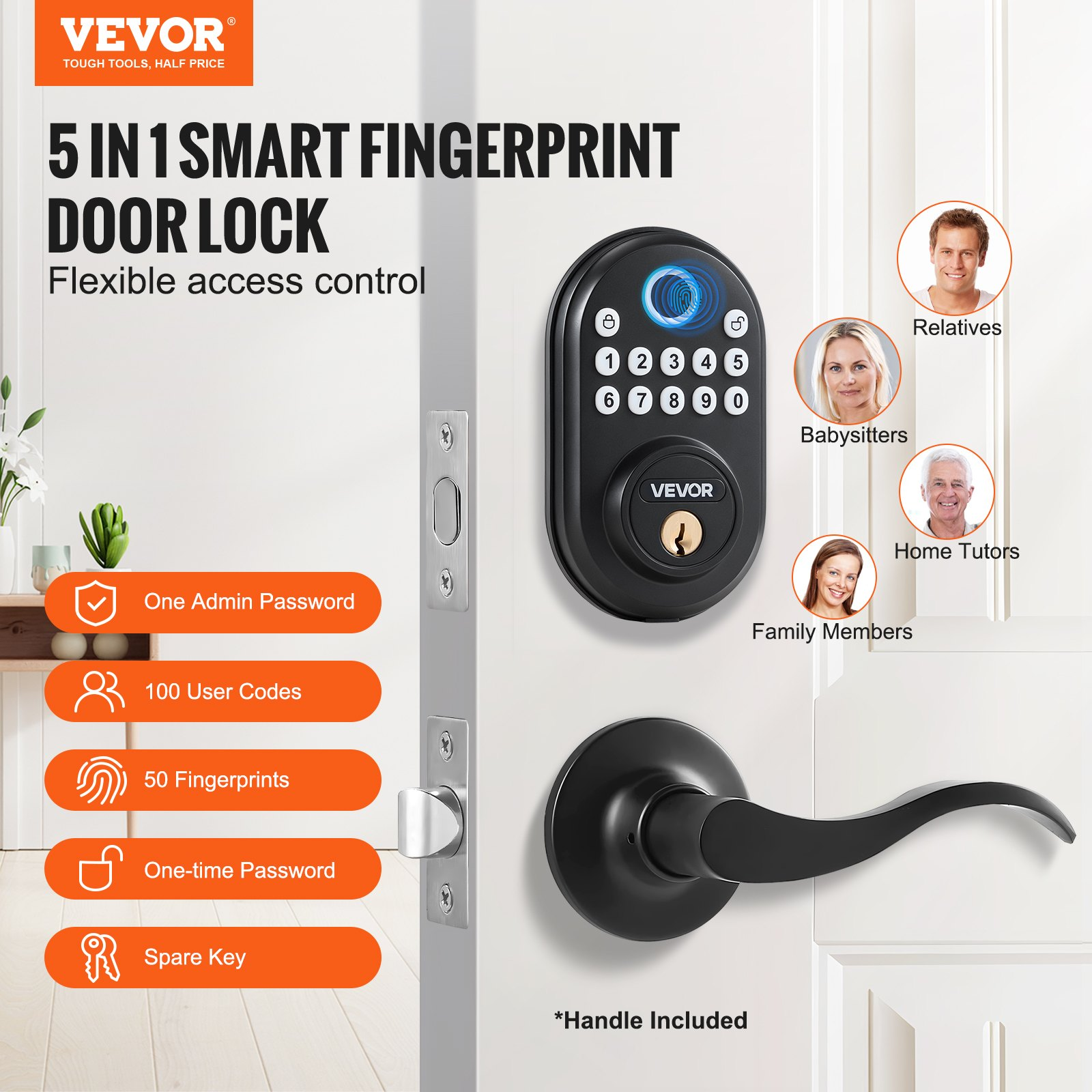 Fingerprint Door Lock with Level Handles Keyless Entry Door Lock Password - Bild 1 von 12