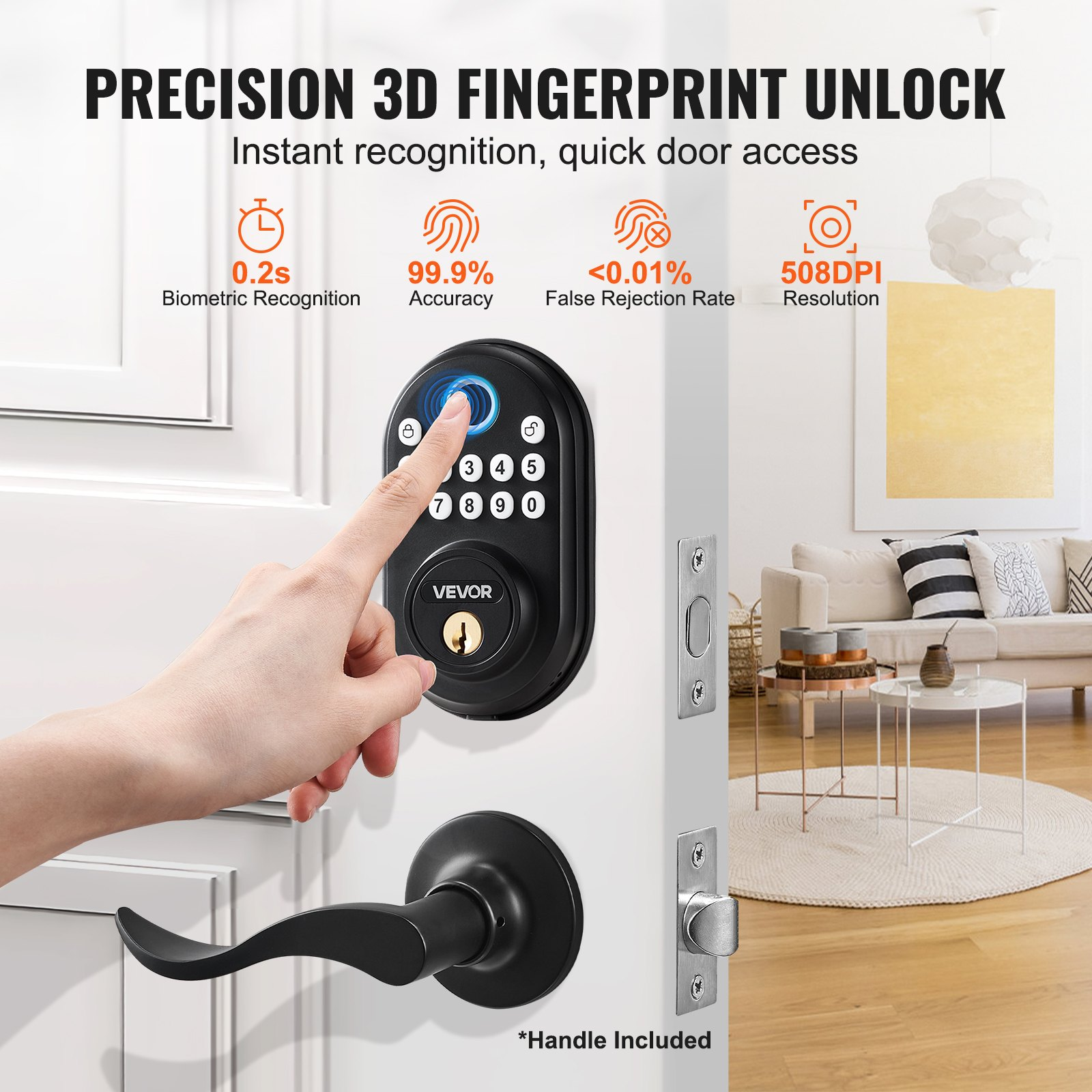 Fingerprint Door Lock with Level Handles Keyless Entry Door Lock Password - Bild 2 von 12