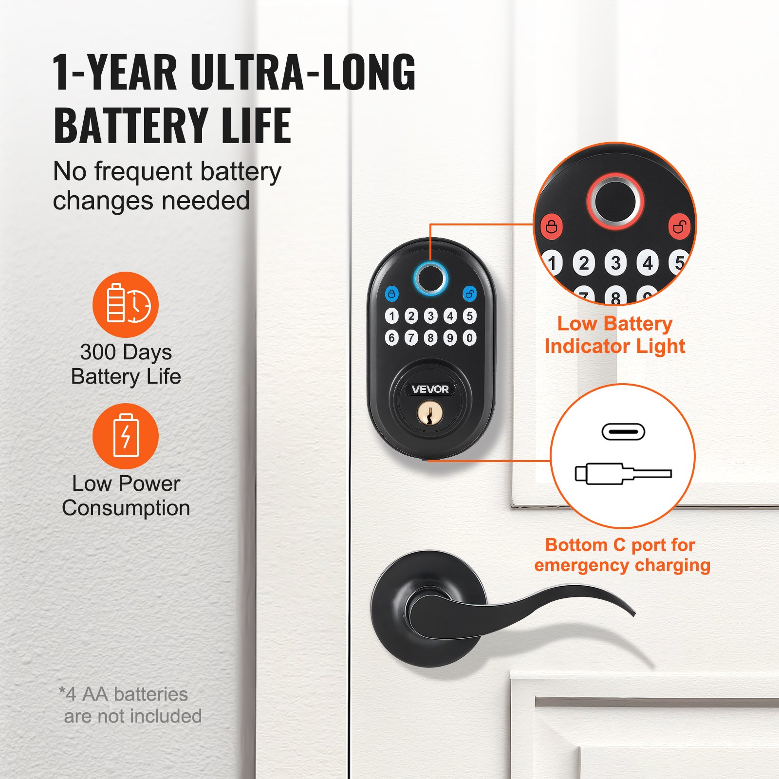 Fingerprint Door Lock with Level Handles Keyless Entry Door Lock Password - Bild 4 von 12