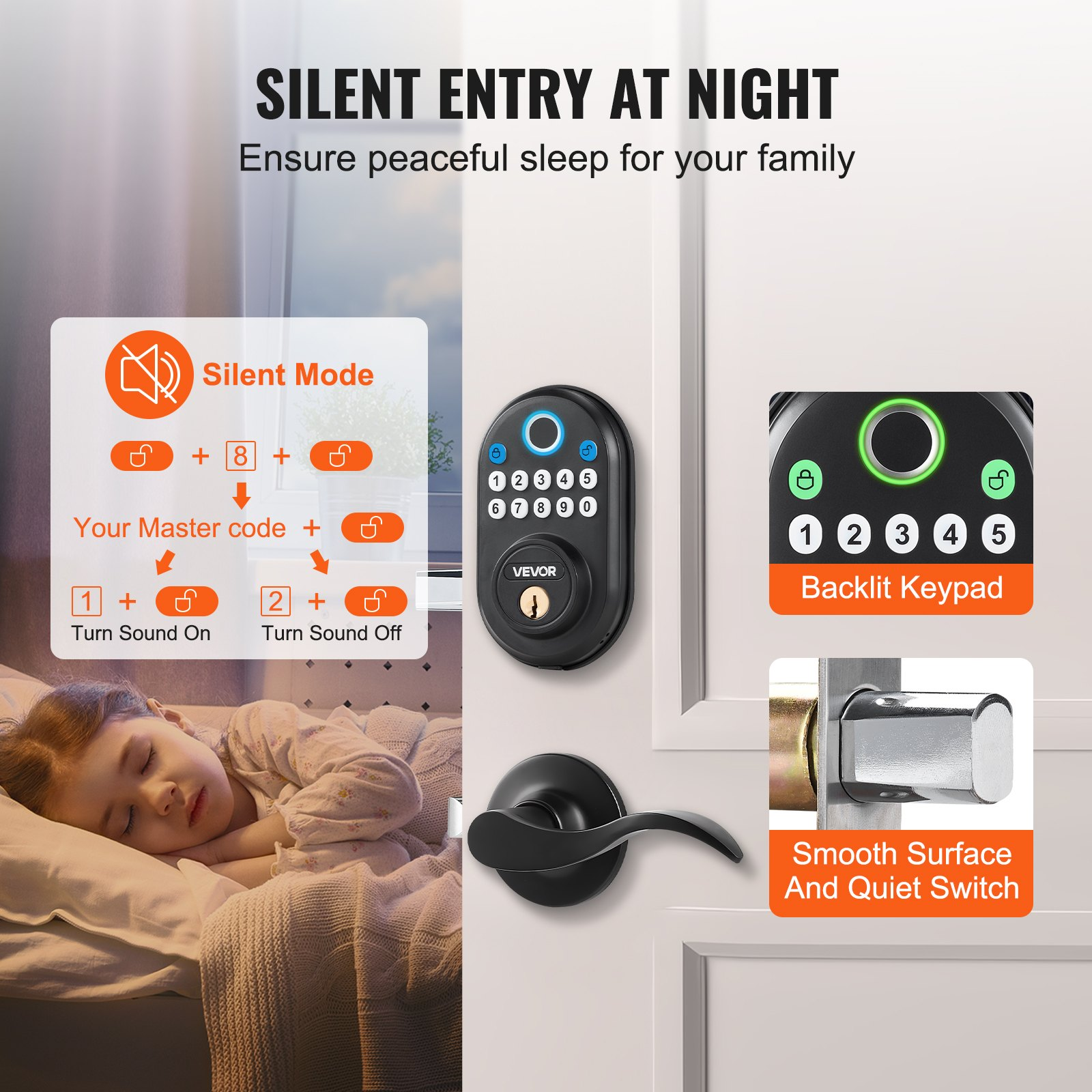 Fingerprint Door Lock with Level Handles Keyless Entry Door Lock Password - Bild 5 von 12