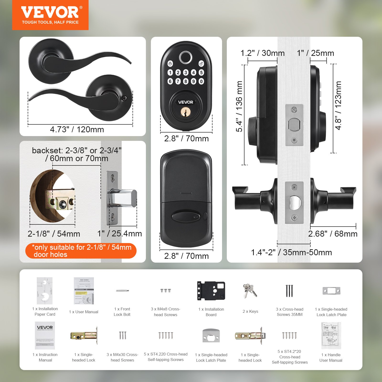 Fingerprint Door Lock with Level Handles Keyless Entry Door Lock Password - Bild 6 von 12