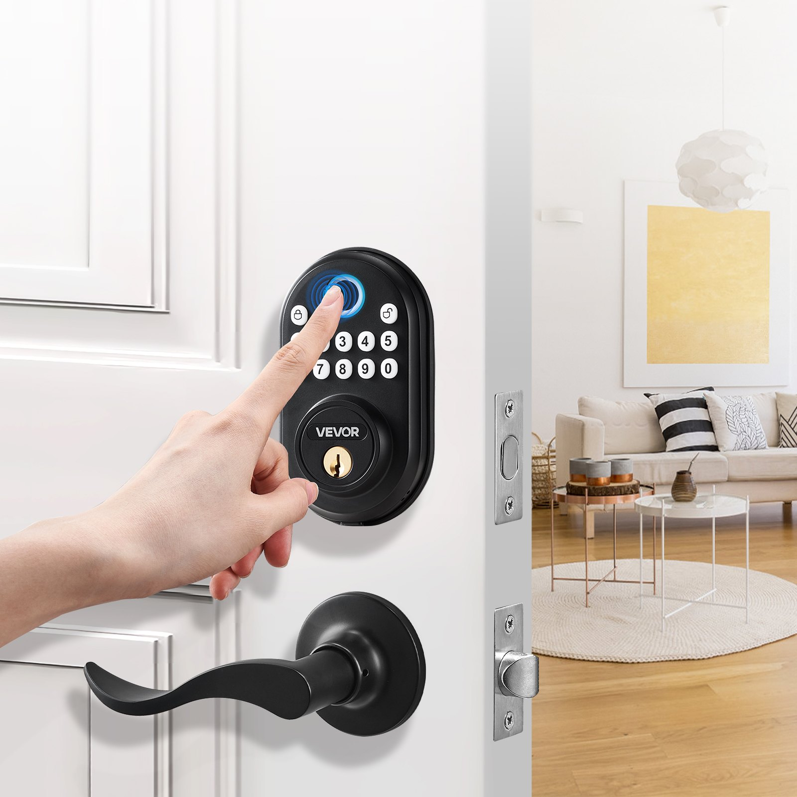 Fingerprint Door Lock with Level Handles Keyless Entry Door Lock Password - Bild 7 von 12
