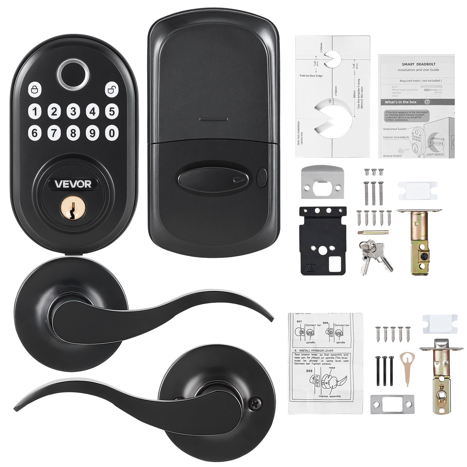 Fingerprint Door Lock with Level Handles Keyless Entry Door Lock Password - Bild 9 von 12