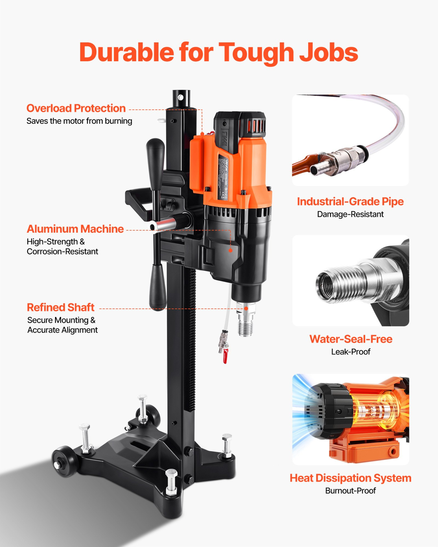 Diamond Core Drilling Machine, 0.8-10 in Drilling Diameter, 2500W