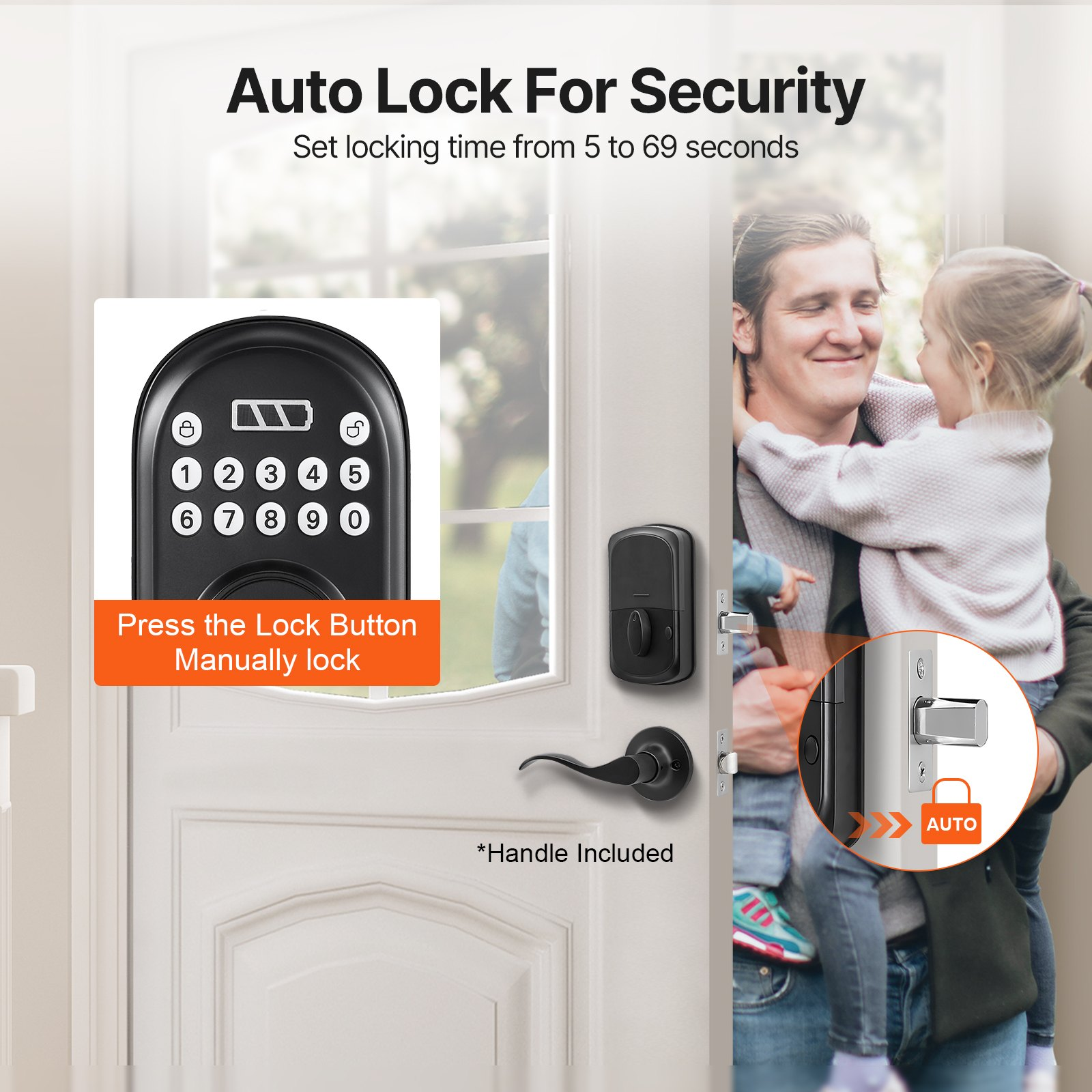 Keyless Entry Door Lock with Handle, Electronic Keypad Entry Lever, Matte Black
