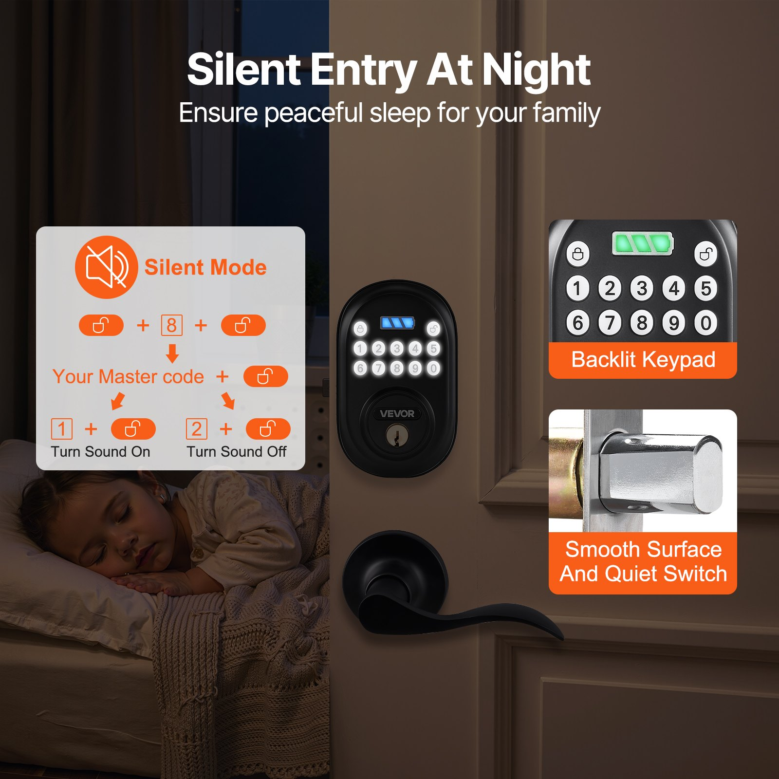 Keyless Entry Door Lock with Handle, Electronic Keypad Entry Lever, Matte Black