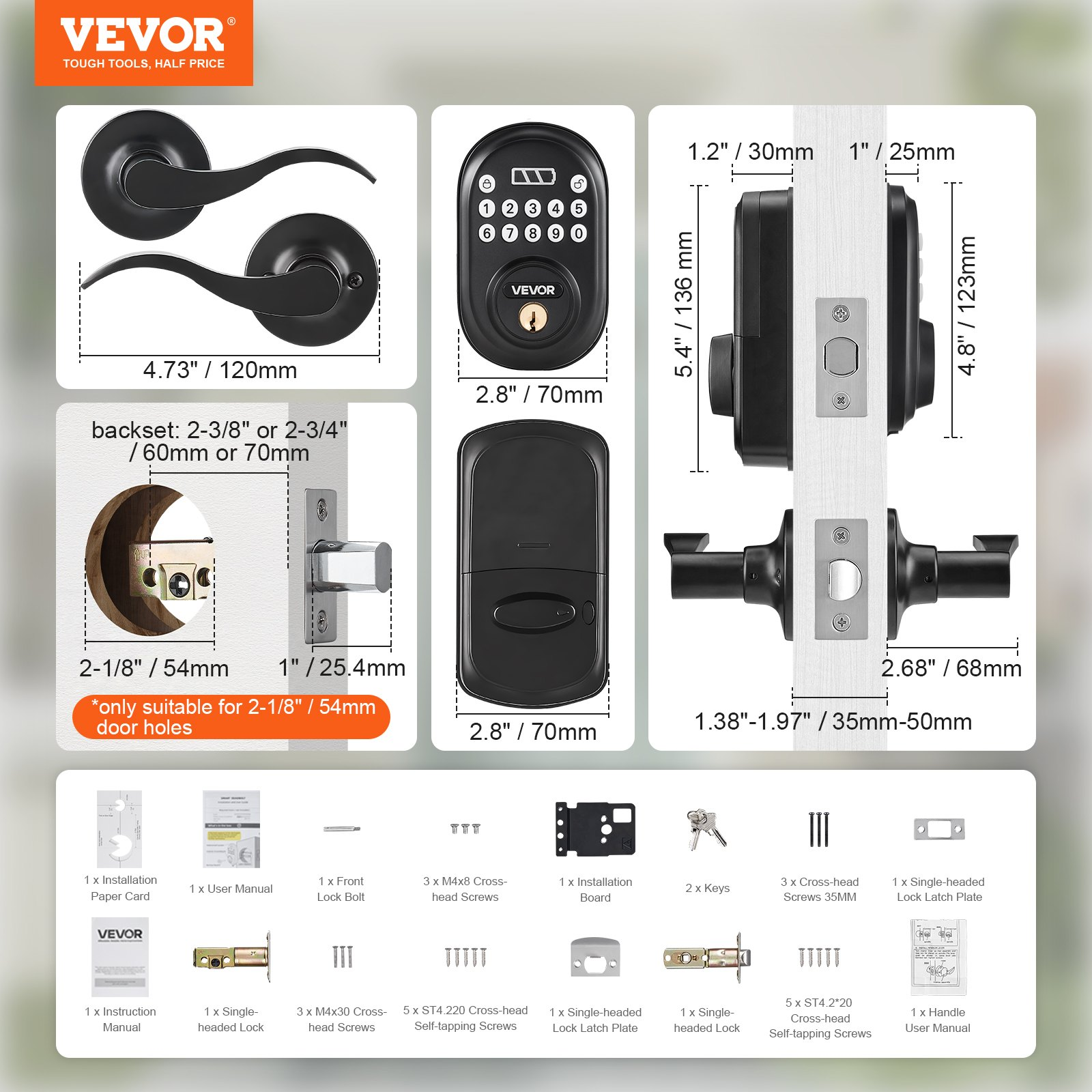 Keyless Entry Door Lock with Handle, Electronic Keypad Entry Lever, Matte Black