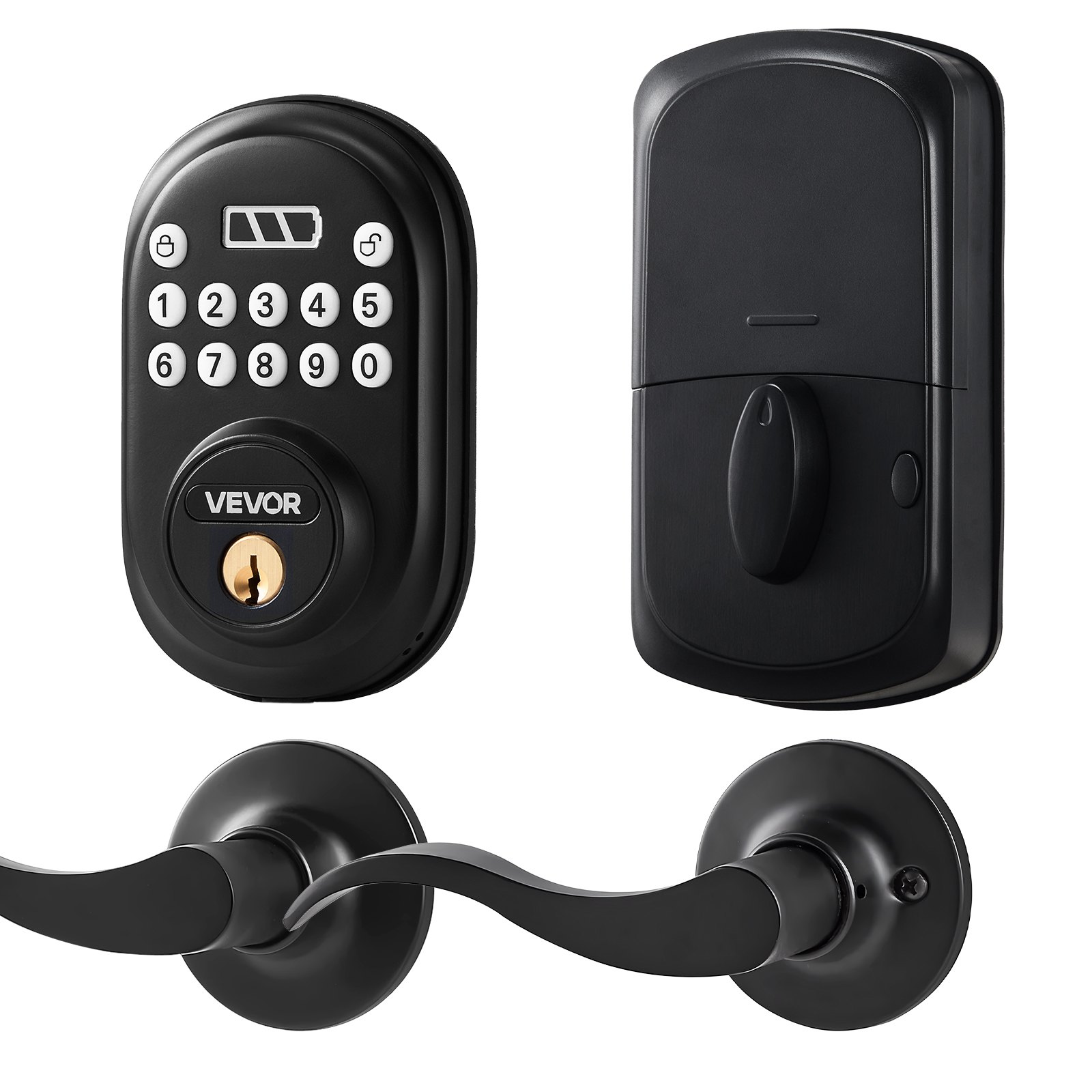 Keyless Entry Door Lock with Handle, Electronic Keypad Entry Lever, Matte Black
