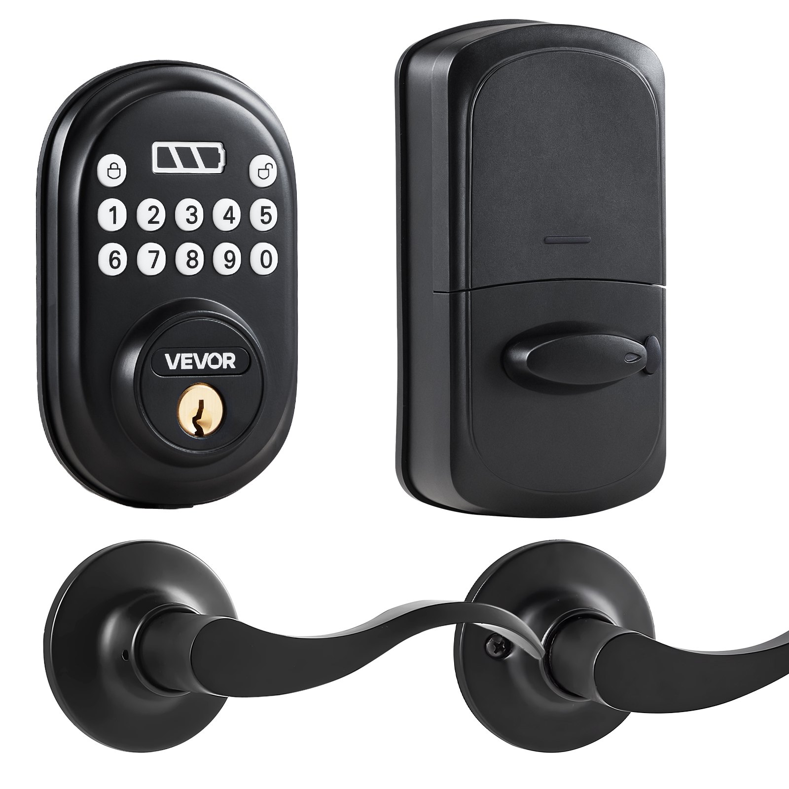 Keyless Entry Door Lock with Handle, Electronic Keypad Entry Lever, Matte Black