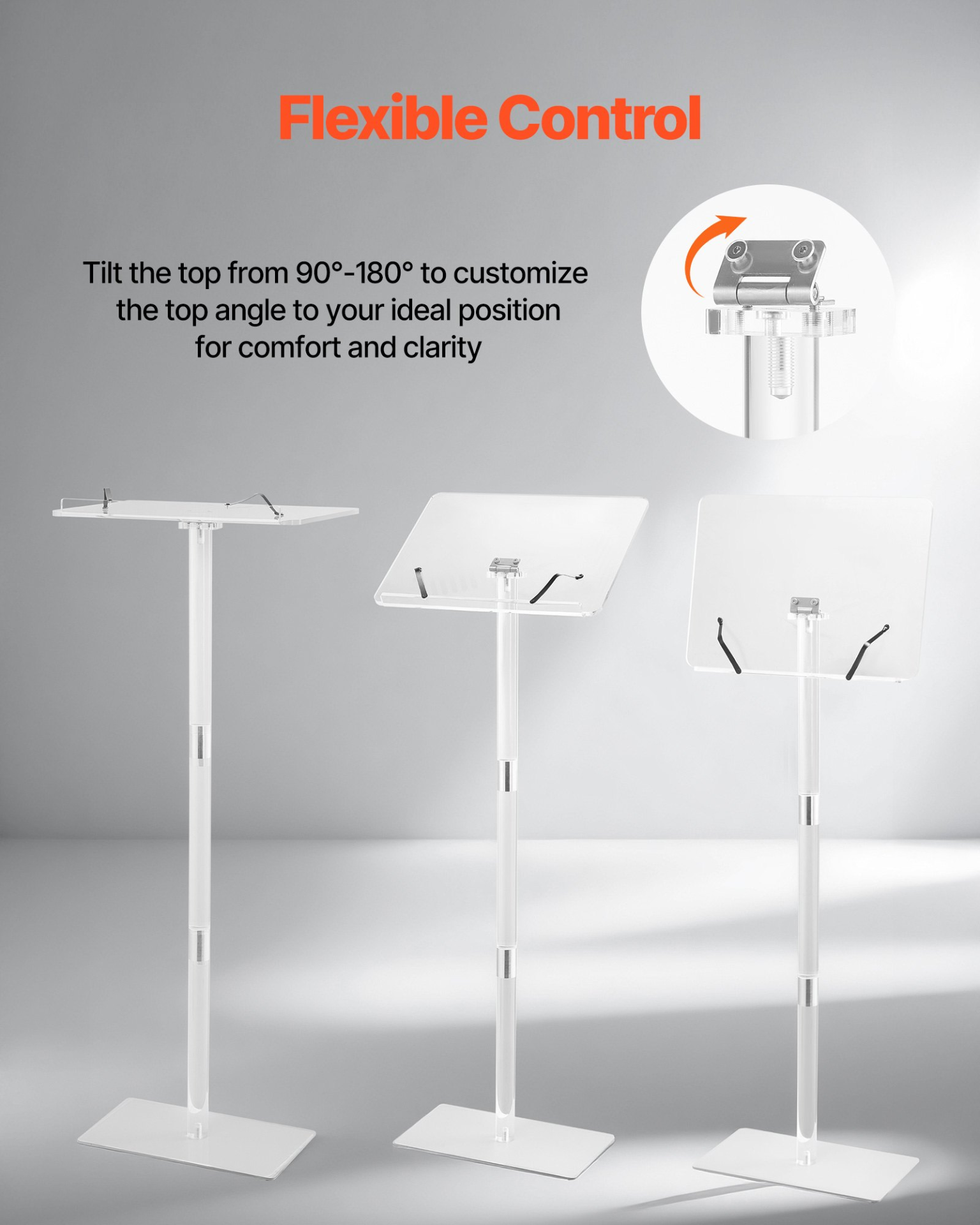 Podium Stand 43 in Acrylic Lectern Adjustable Angles with Metal Base Classroom