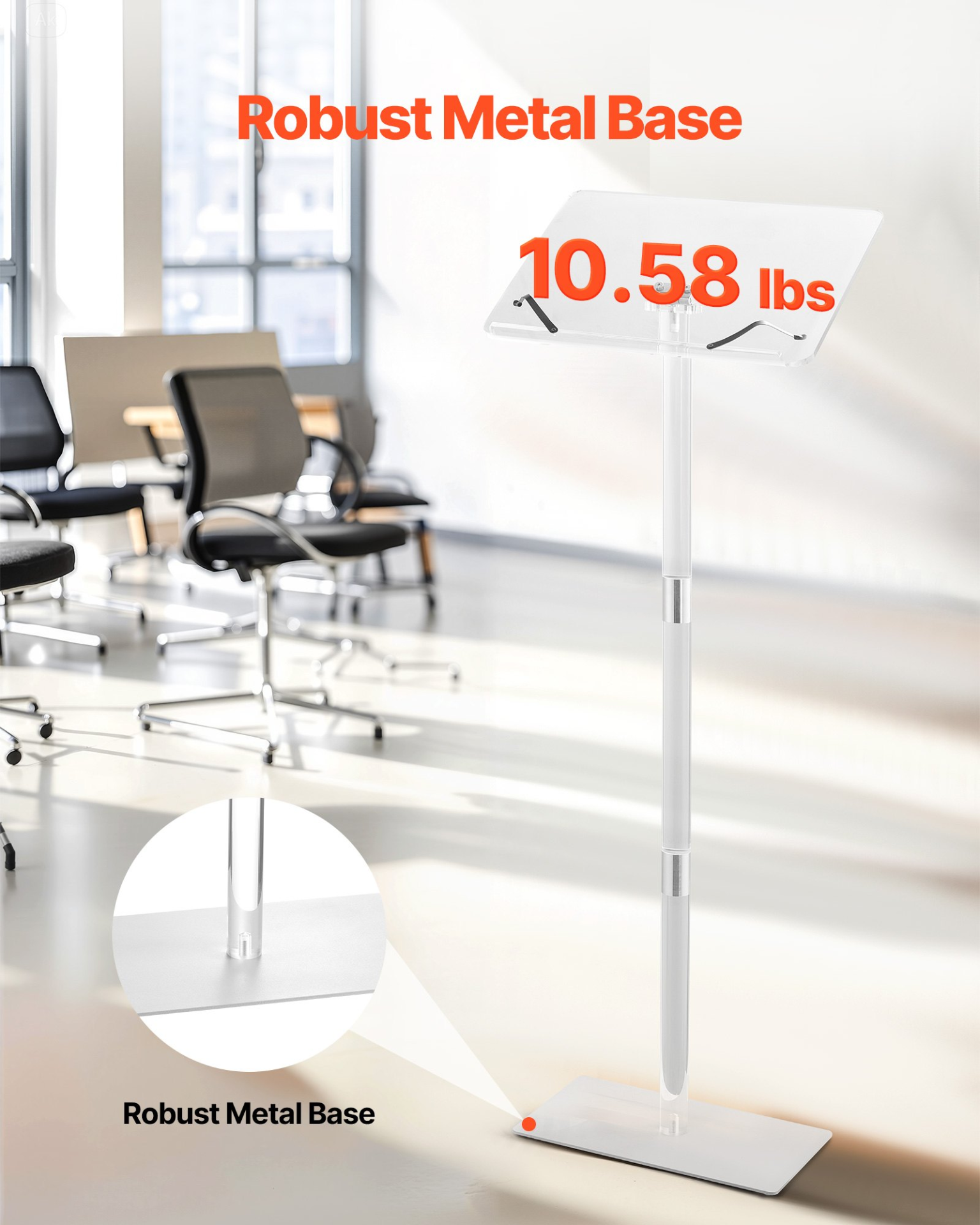 Podium Stand 43 in Acrylic Lectern Adjustable Angles with Metal Base Classroom