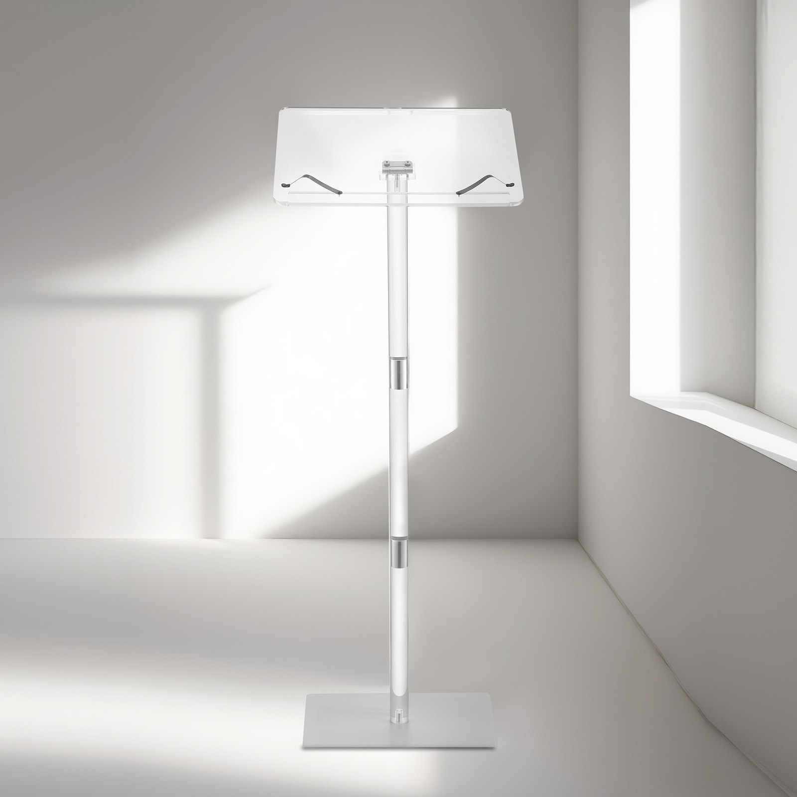 Podium Stand 43 in Acrylic Lectern Adjustable Angles with Metal Base Classroom