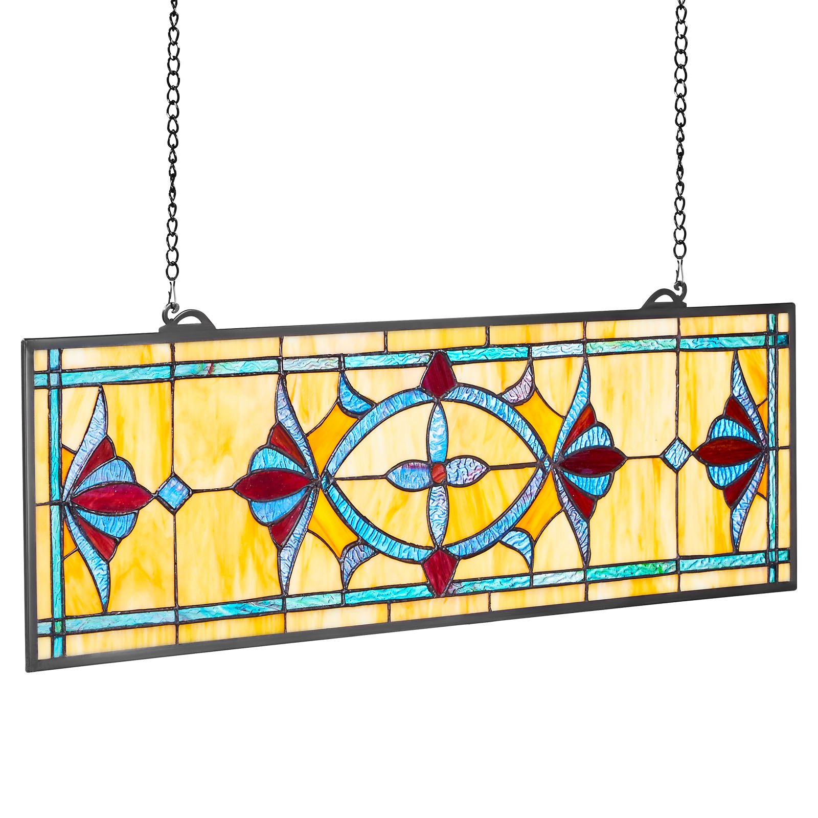 32x10" Tiffany Style Stained Glass Window Panel Hanging Transom Decor