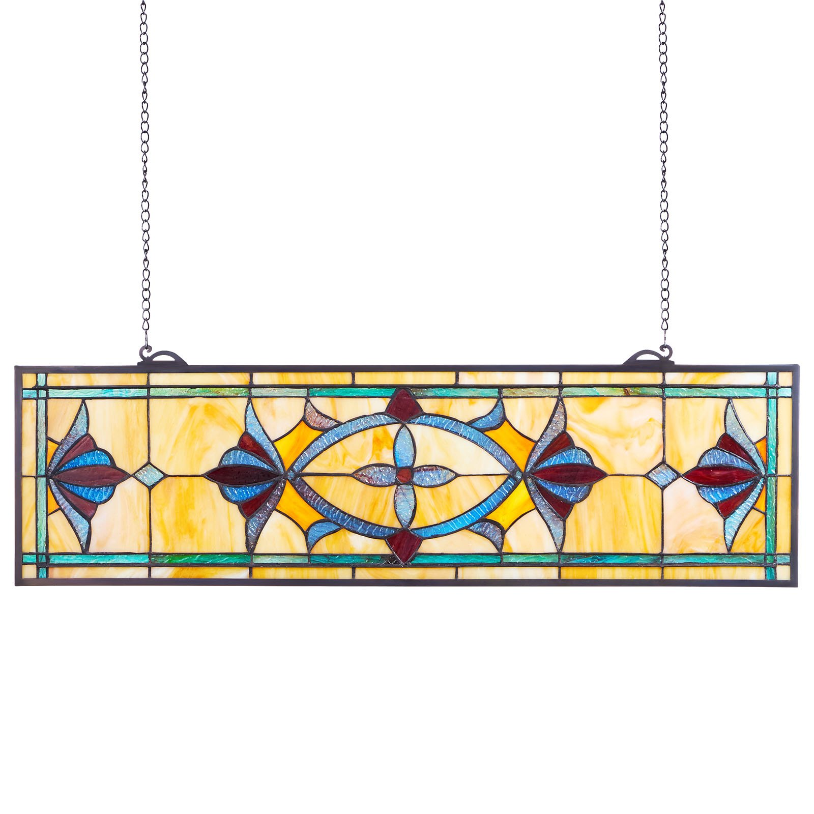 32x10" Tiffany Style Stained Glass Window Panel Hanging Transom Decor