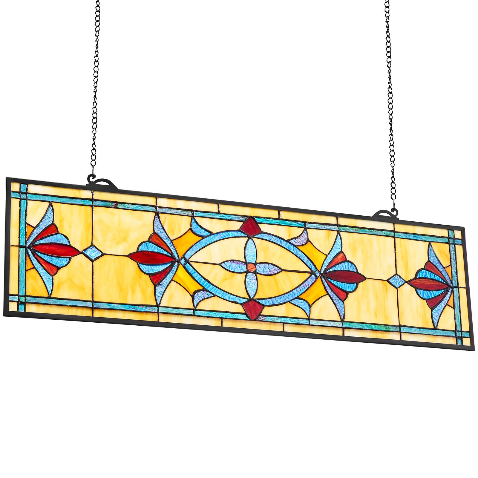 32x10" Tiffany Style Stained Glass Window Panel Hanging Transom Decor