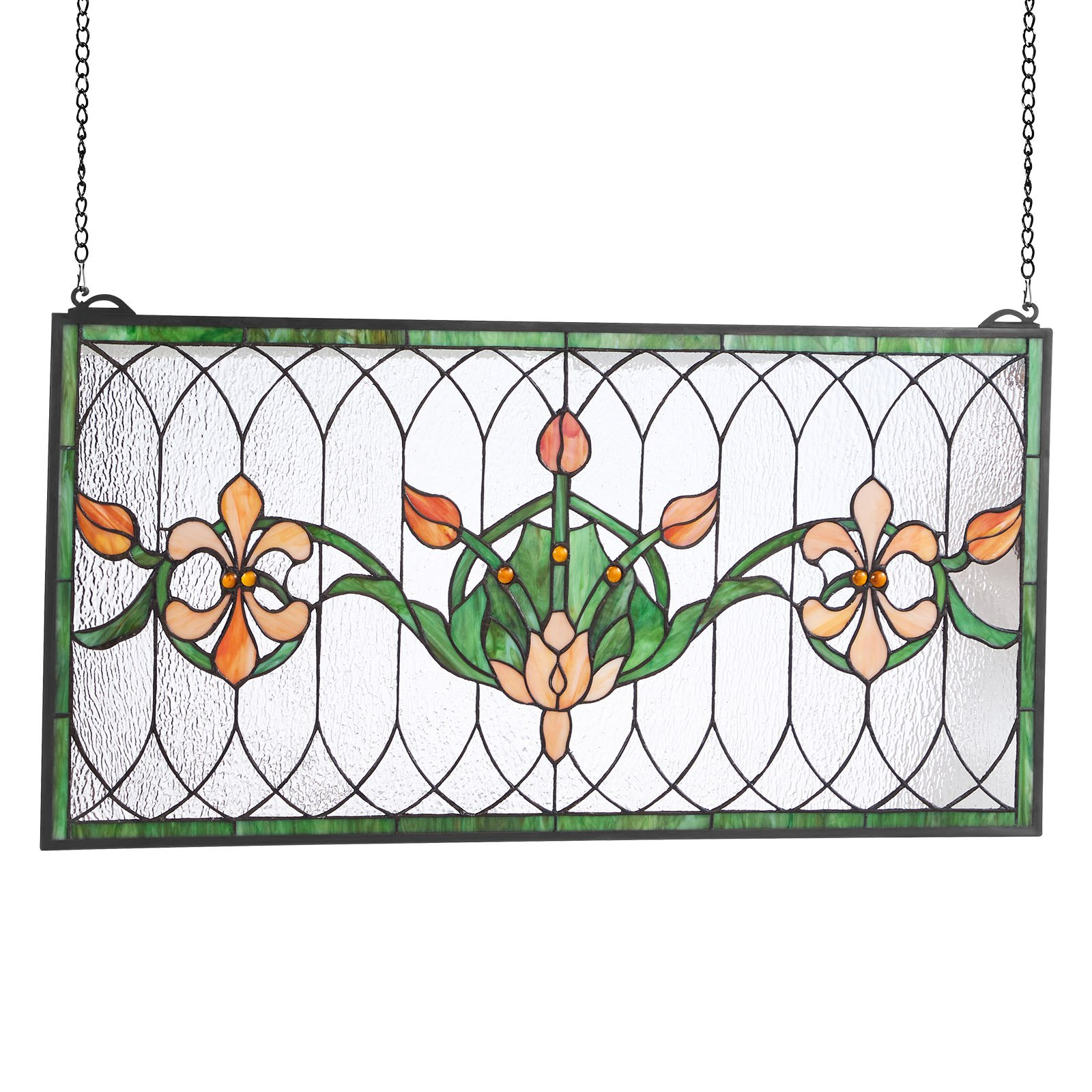 32x17" Tiffany Style Stained Glass Window Panel Hanging Transom Decor
