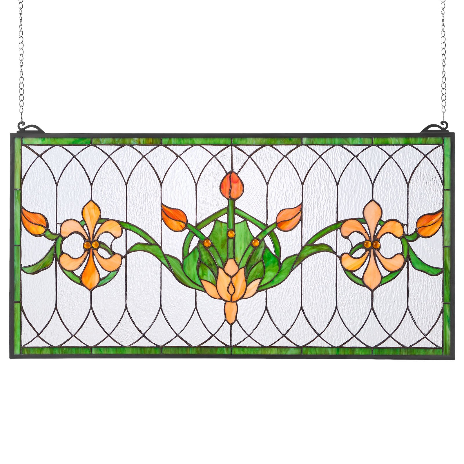 32x17" Tiffany Style Stained Glass Window Panel Hanging Transom Decor