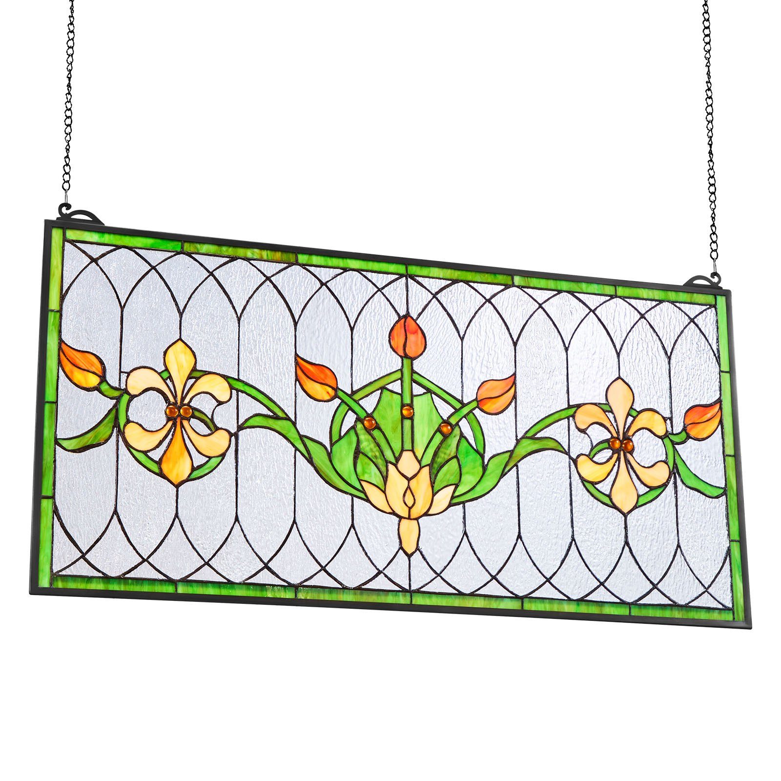 32x17" Tiffany Style Stained Glass Window Panel Hanging Transom Decor