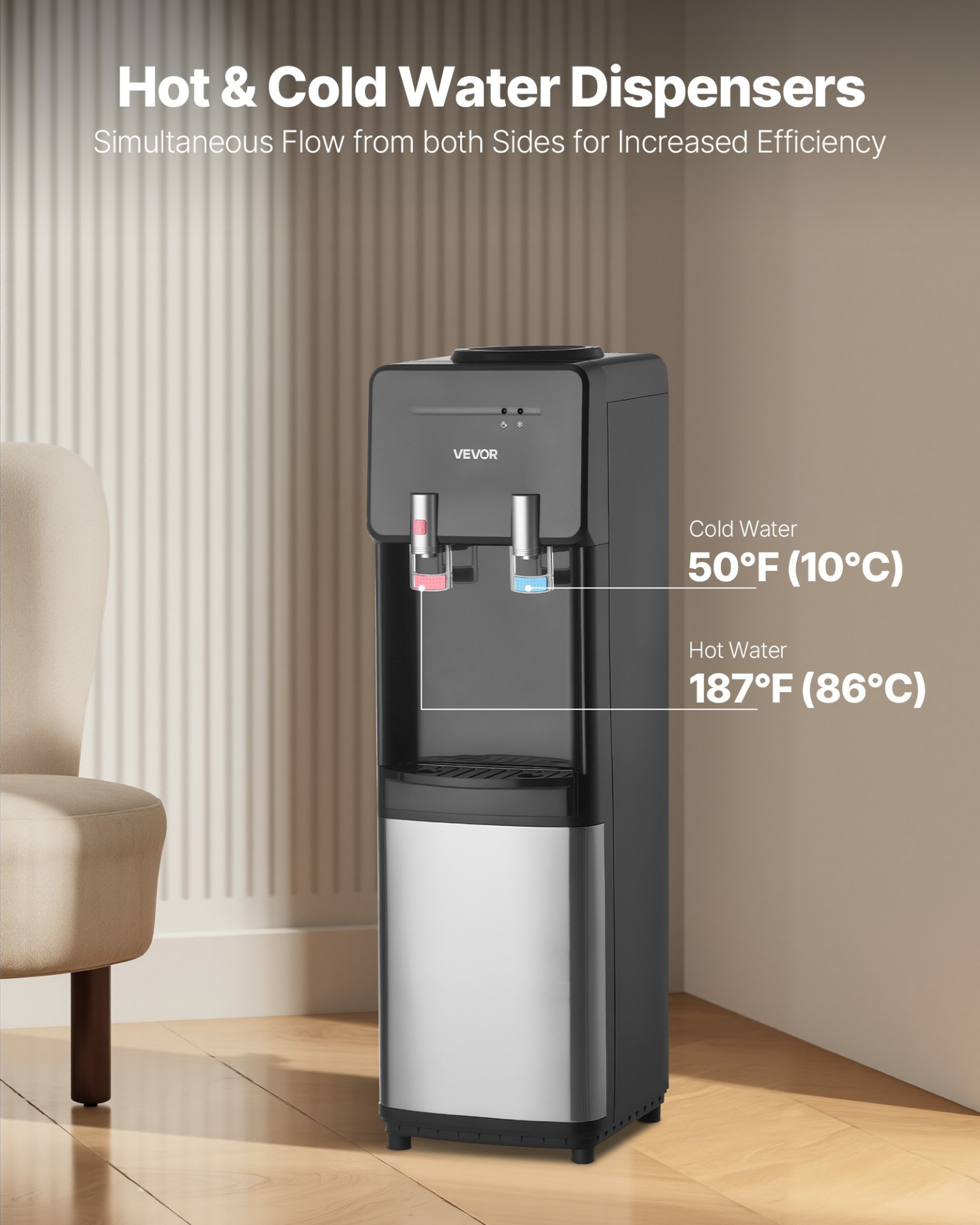 Top Loading Water Cooler Dispenser, Black
