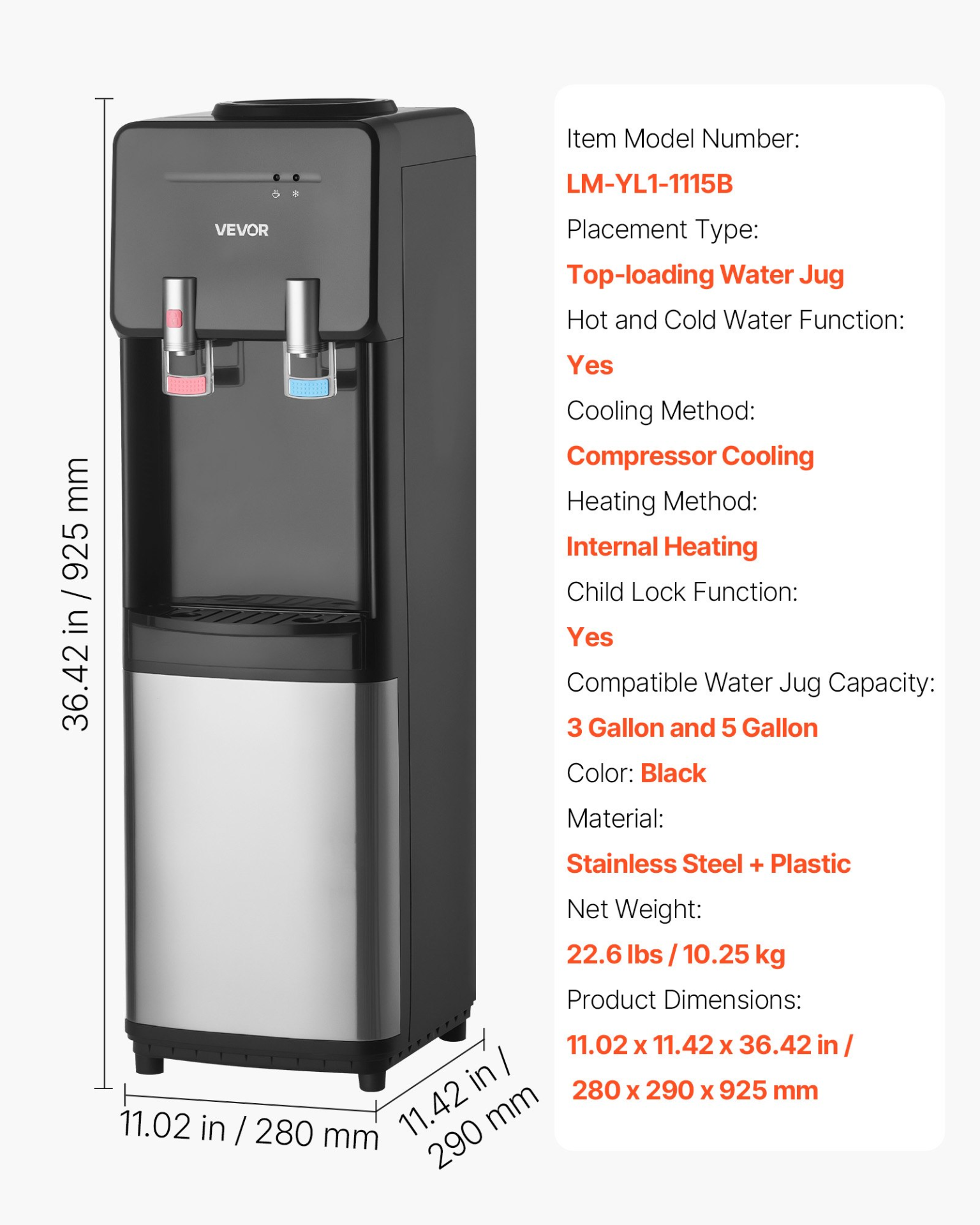 Top Loading Water Cooler Dispenser, Black
