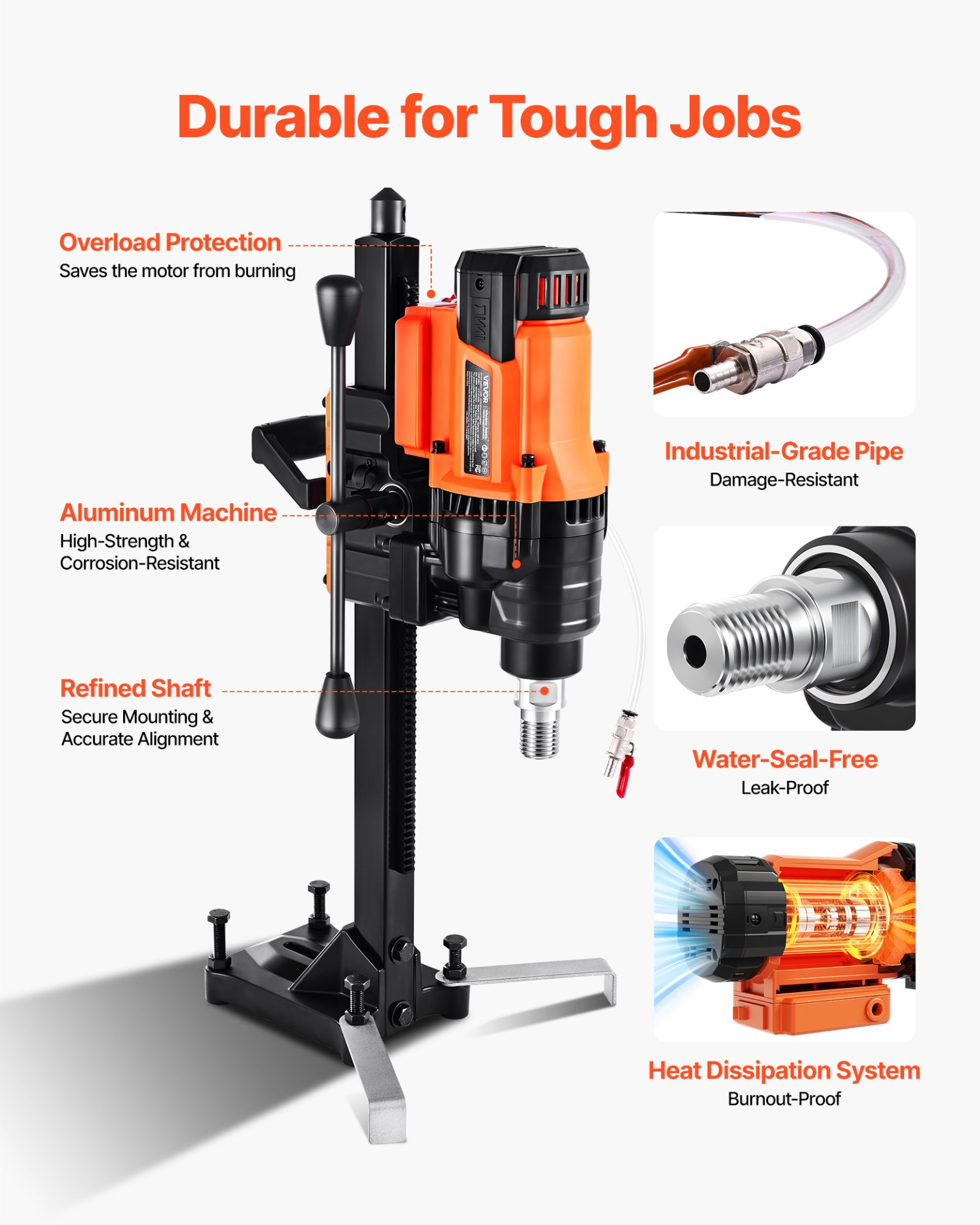 Diamond Core Drilling Machine, 0.8-8 in Drilling Diameter, 3000W