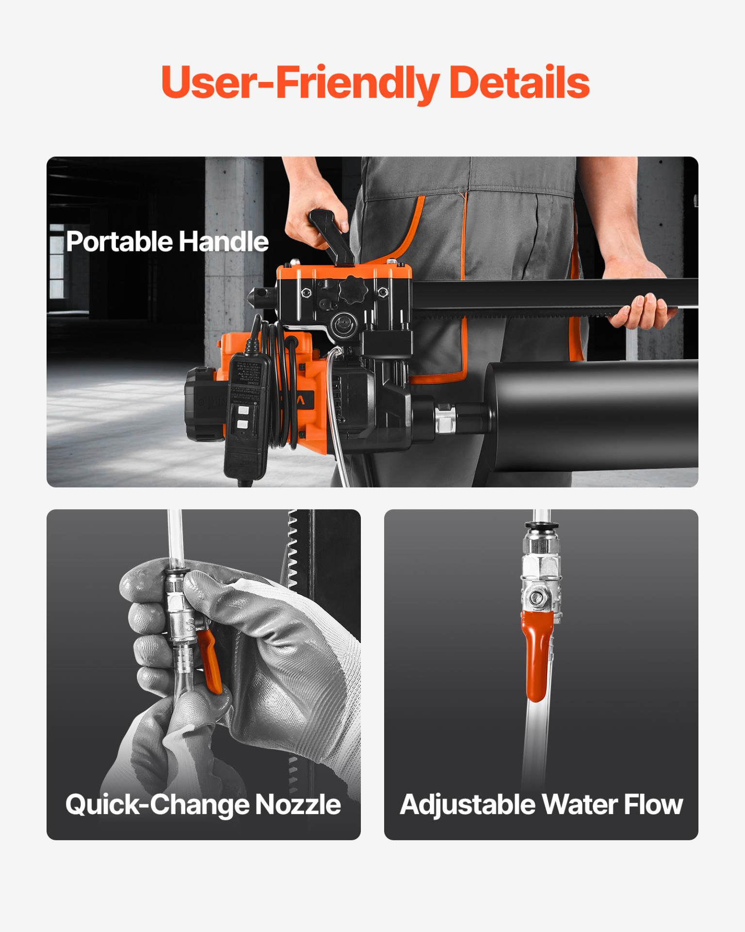Diamond Core Drilling Machine, 0.8-8 in Drilling Diameter, 3000W