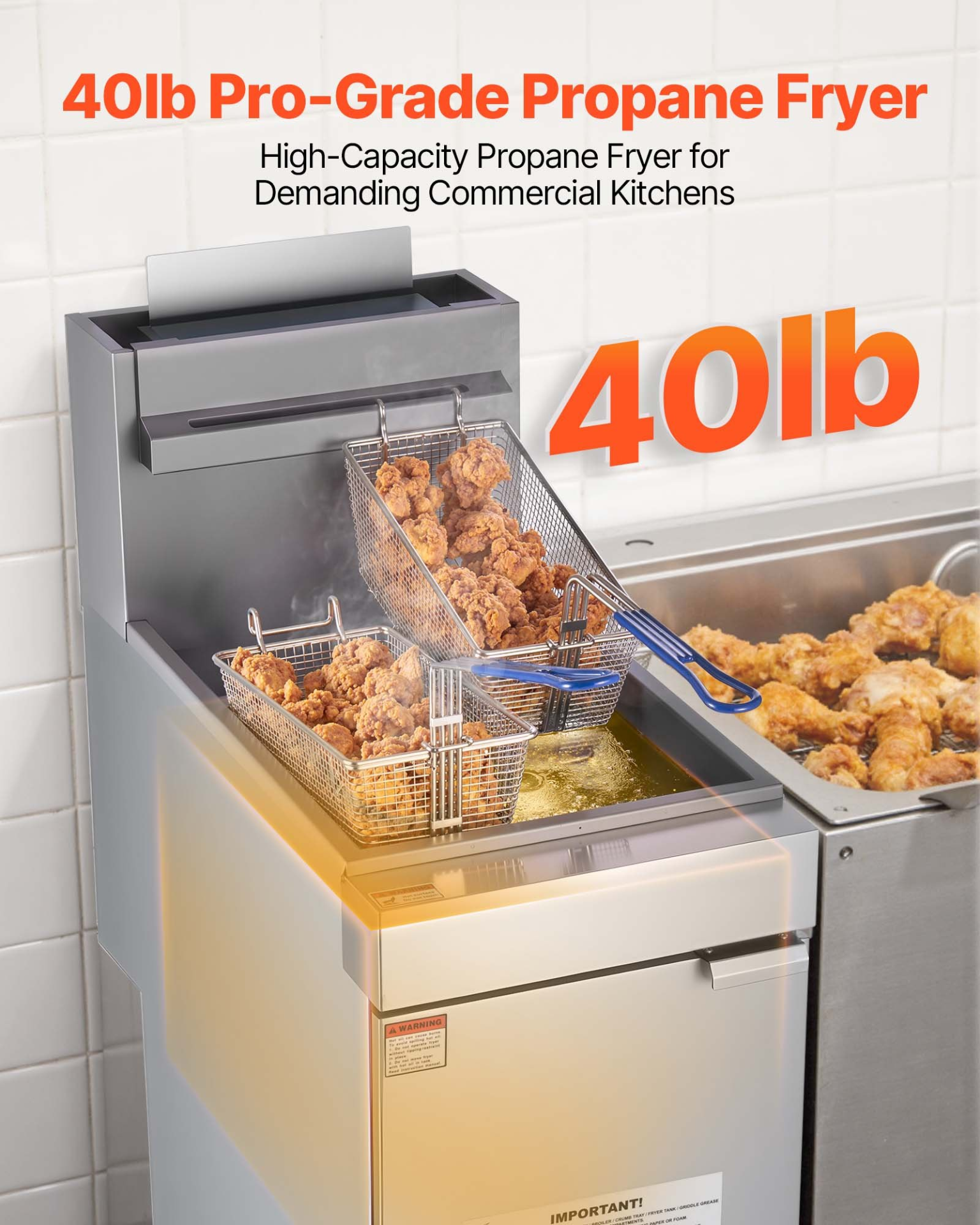 Commercial Deep Fryer Free Standing Propane Fryer 3-Burner Dual Basket 90,000BTU