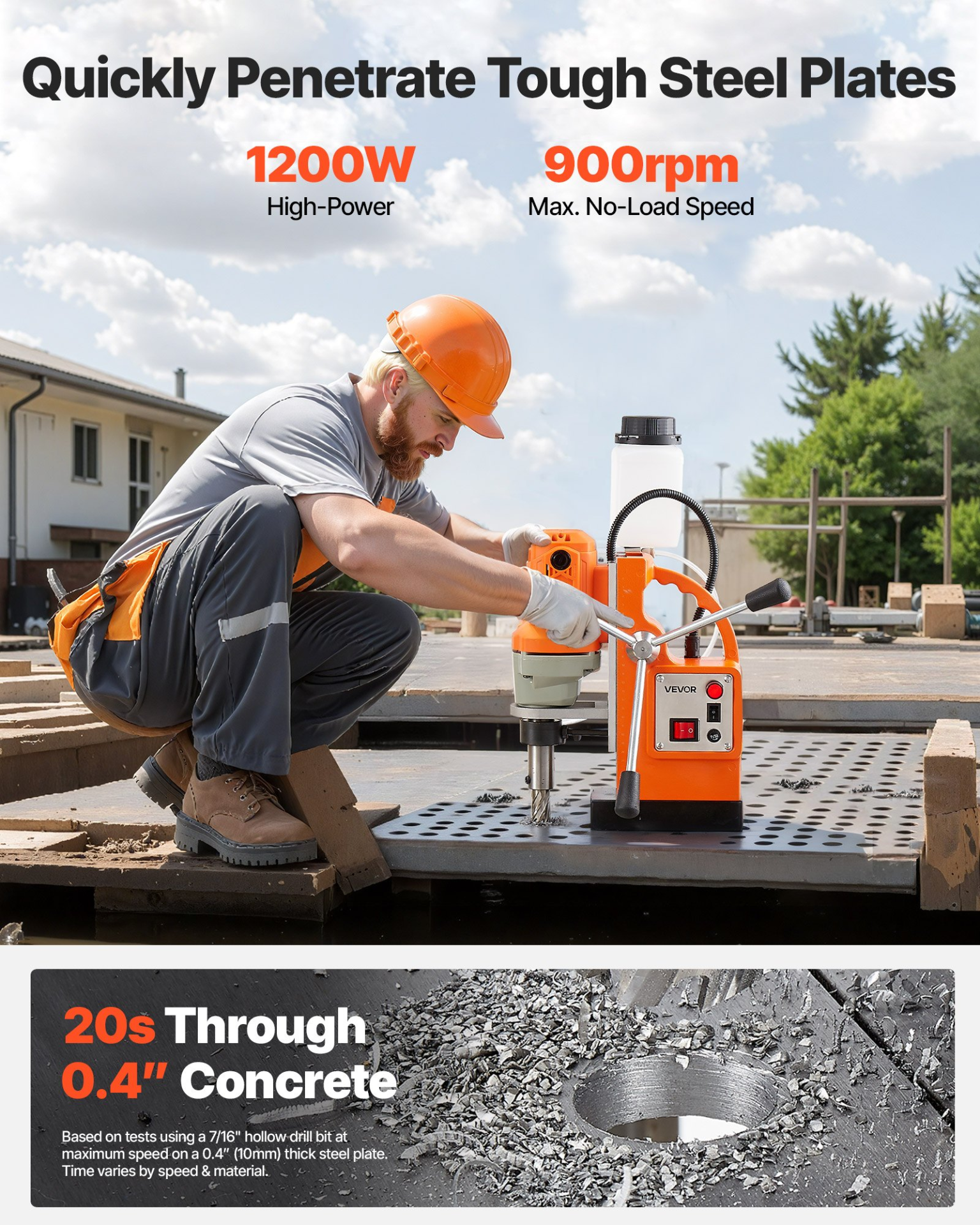 Magnetic Drill Press Mag Drill Press 1200 W 1.5 in Boring Diameter 900 RPM